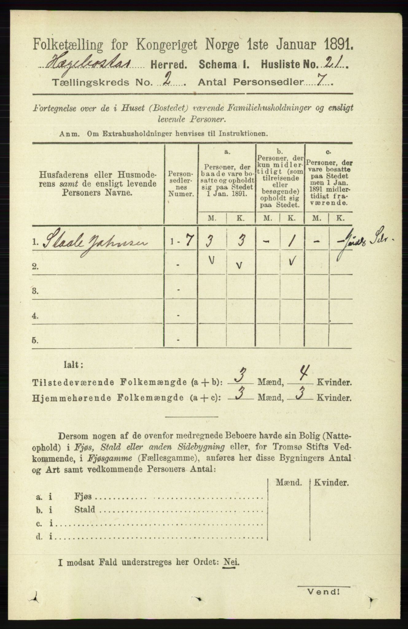 RA, 1891 census for 1034 Hægebostad, 1891, p. 456