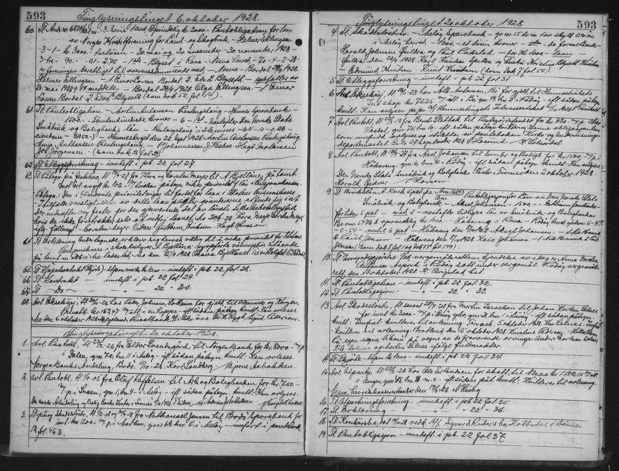 Rana sorenskriveri , AV/SAT-A-1108/1/2/2C/L0018: Mortgage book no. 18, 1923-1928, p. 593, Deed date: 20.10.1928