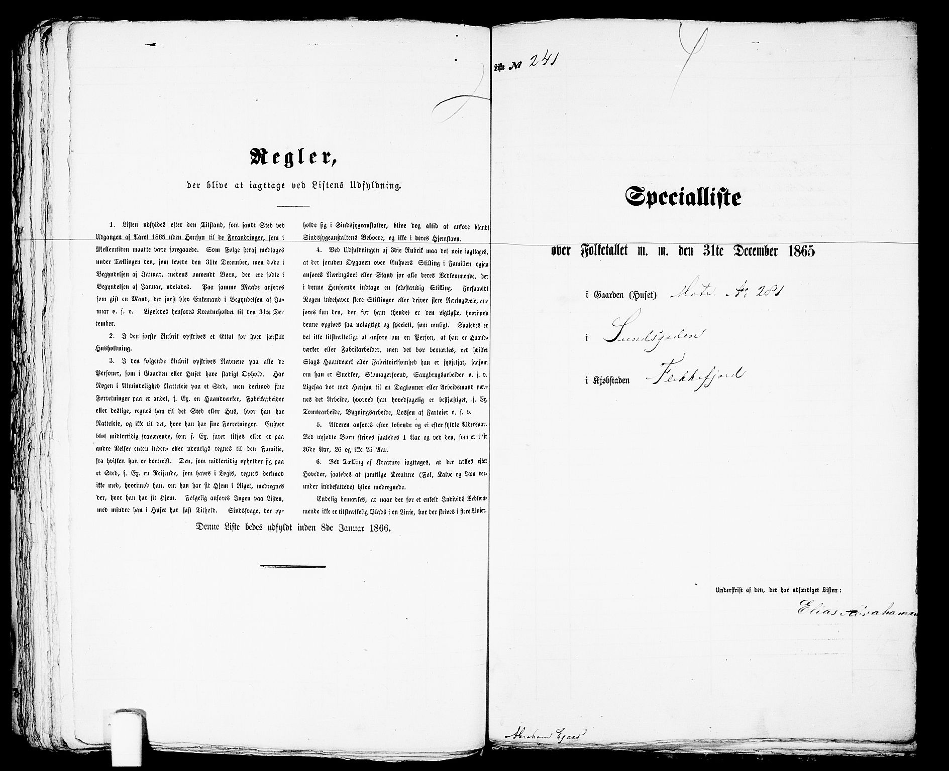 RA, 1865 census for Flekkefjord/Flekkefjord, 1865, p. 492