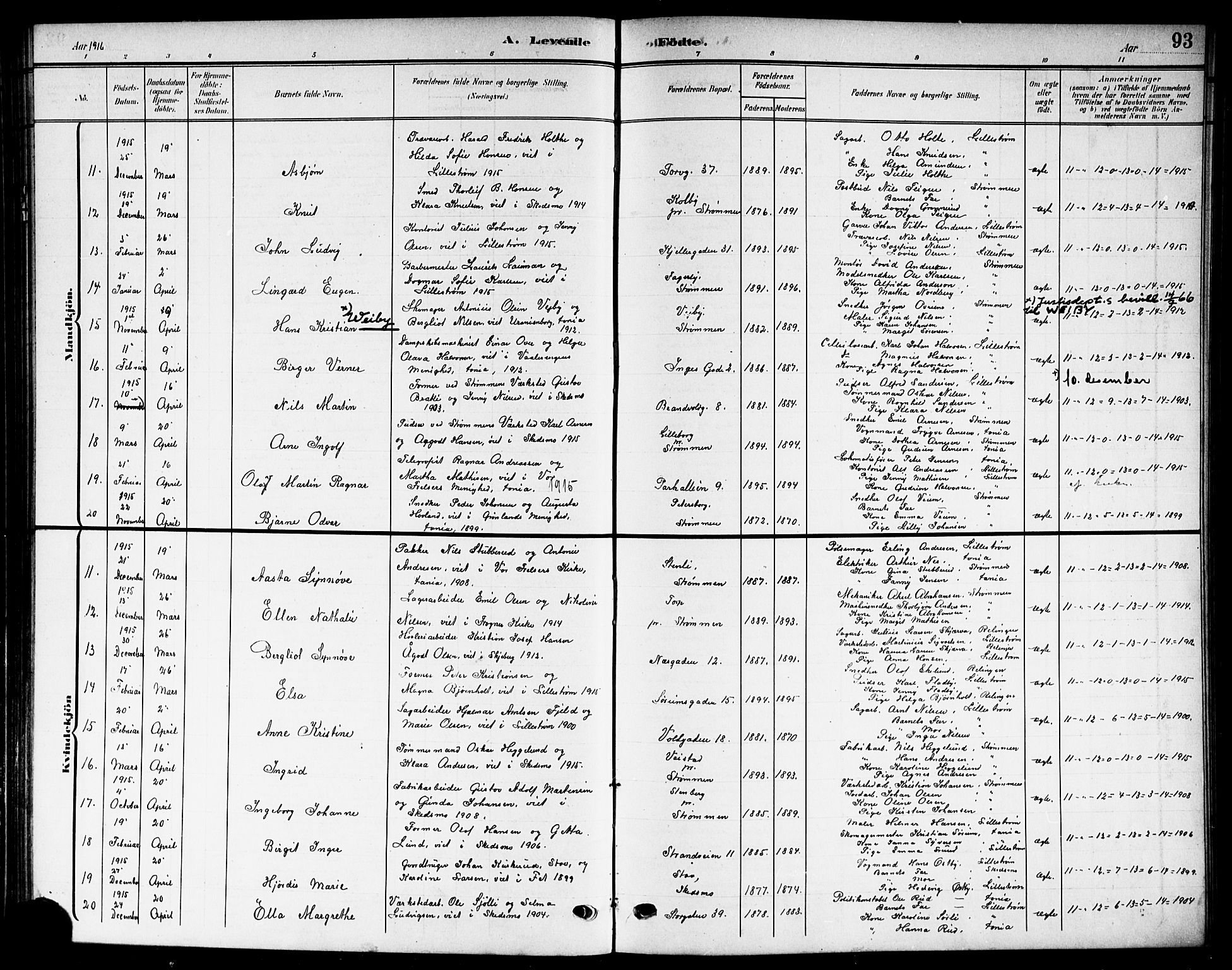 Skedsmo prestekontor Kirkebøker, SAO/A-10033a/G/Gc/L0001: Parish register (copy) no. III 1, 1908-1916, p. 93