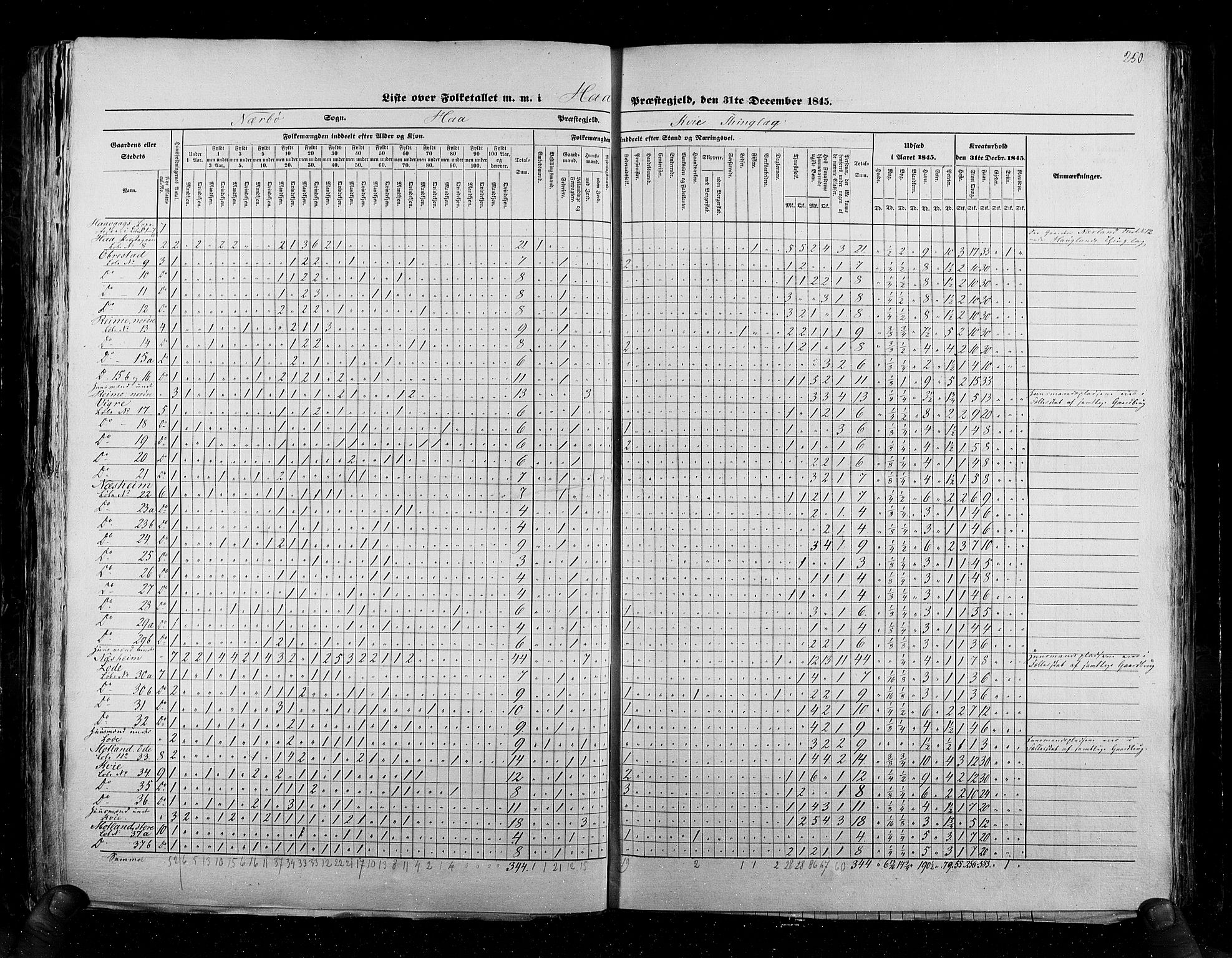 RA, Census 1845, vol. 6: Lister og Mandal amt og Stavanger amt, 1845, p. 250