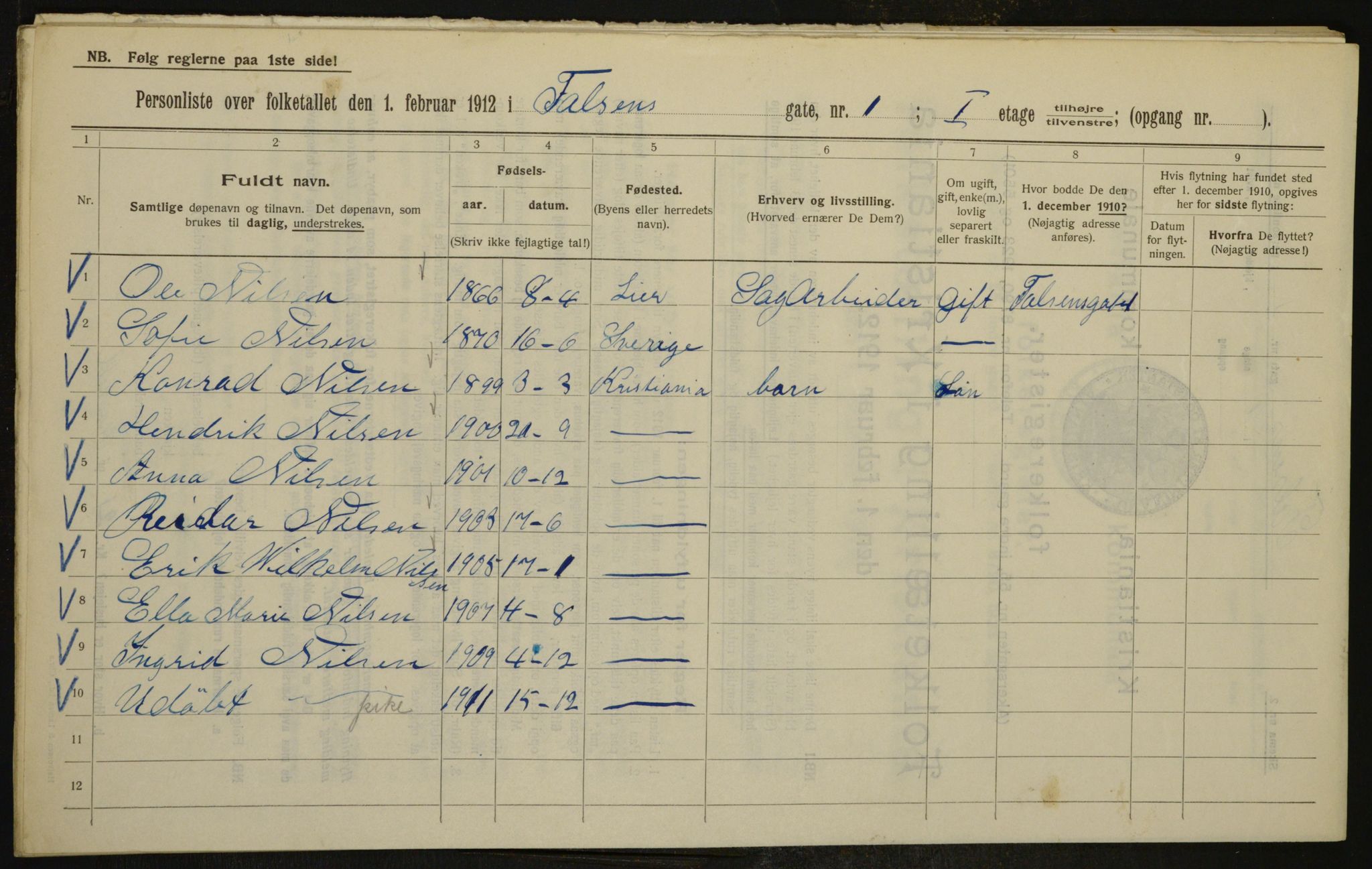 OBA, Municipal Census 1912 for Kristiania, 1912, p. 23224