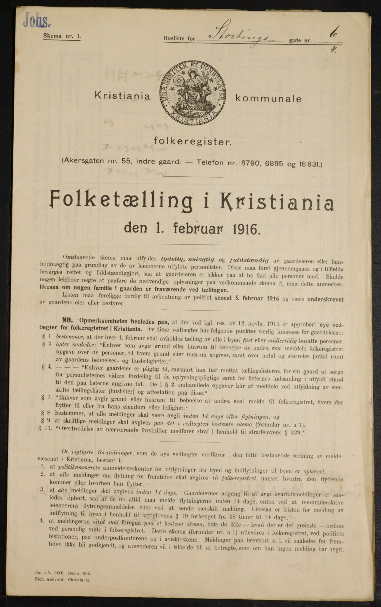 OBA, Municipal Census 1916 for Kristiania, 1916, p. 106290