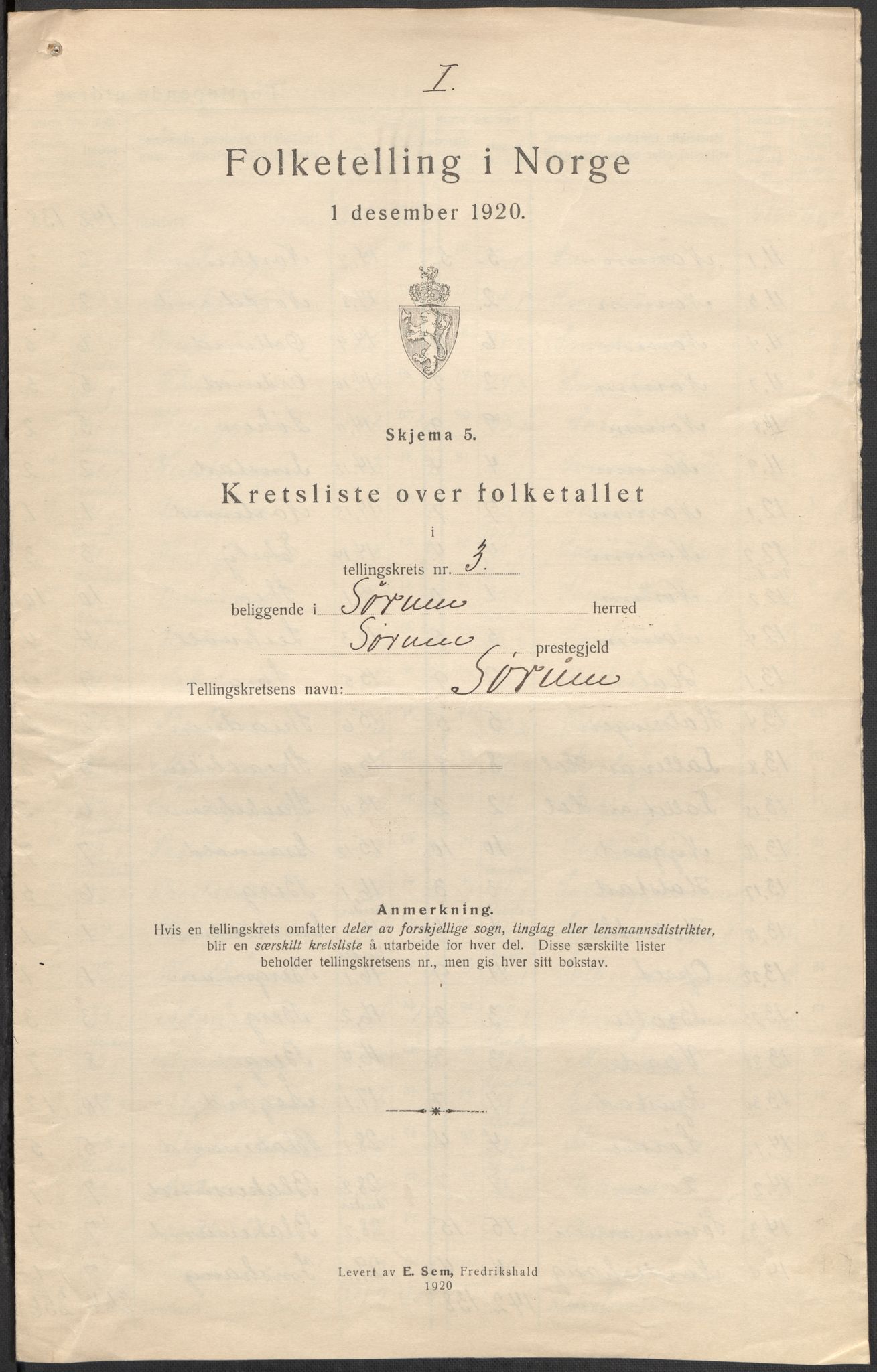 SAO, 1920 census for Sørum, 1920, p. 11