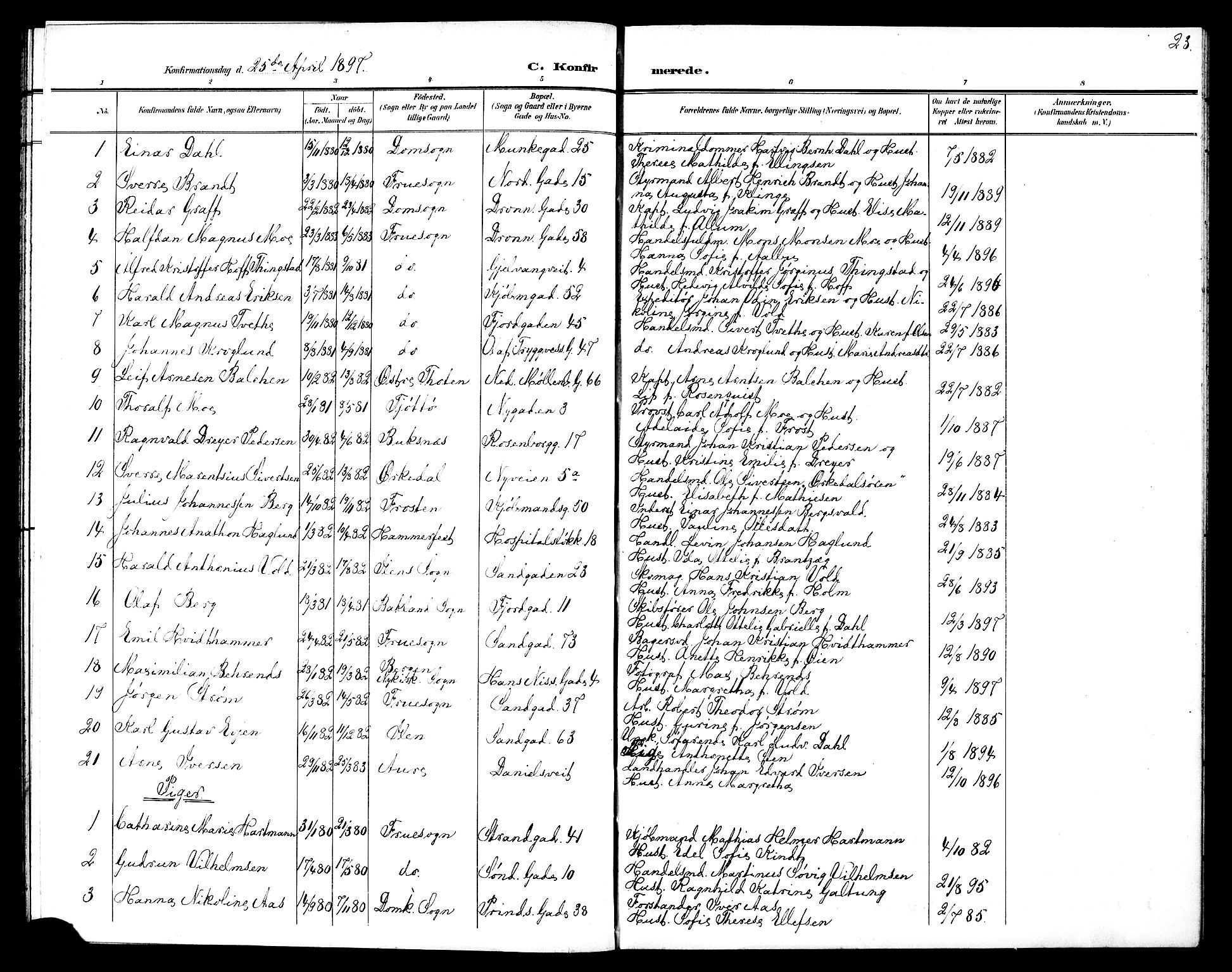 Ministerialprotokoller, klokkerbøker og fødselsregistre - Sør-Trøndelag, SAT/A-1456/602/L0144: Parish register (copy) no. 602C12, 1897-1905, p. 23