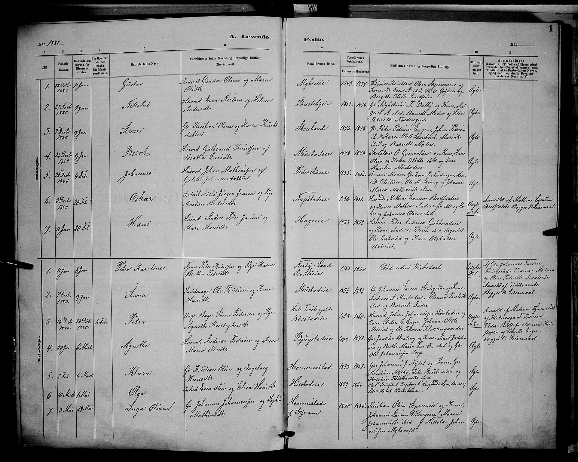 Vardal prestekontor, SAH/PREST-100/H/Ha/Hab/L0008: Parish register (copy) no. 8, 1881-1898, p. 1