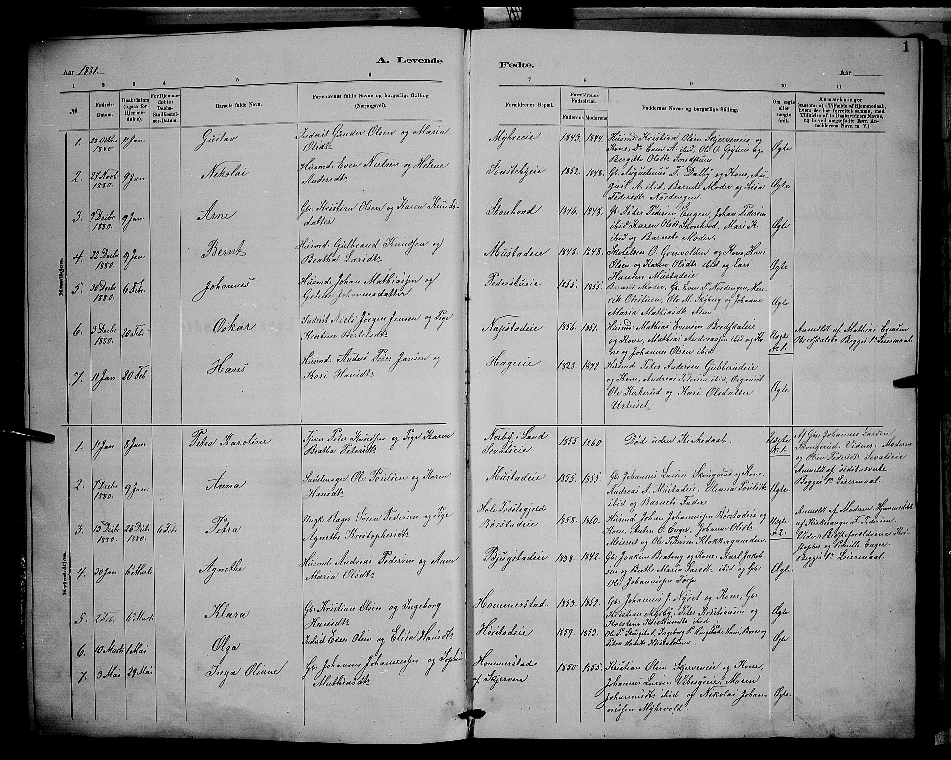 Vardal prestekontor, AV/SAH-PREST-100/H/Ha/Hab/L0008: Parish register (copy) no. 8, 1881-1898, p. 1