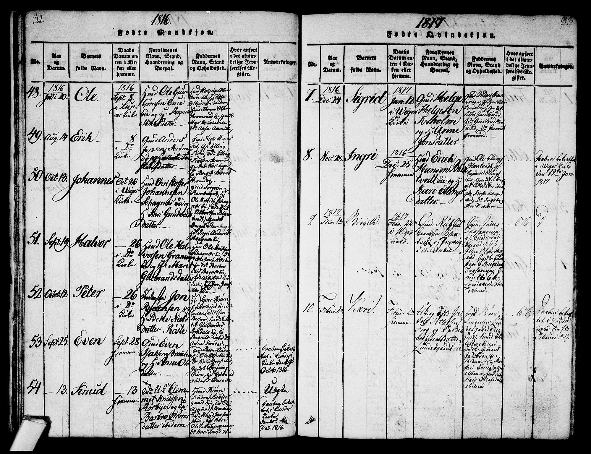 Norderhov kirkebøker, AV/SAKO-A-237/G/Ga/L0003: Parish register (copy) no. I 3 /2, 1814-1876, p. 32-33