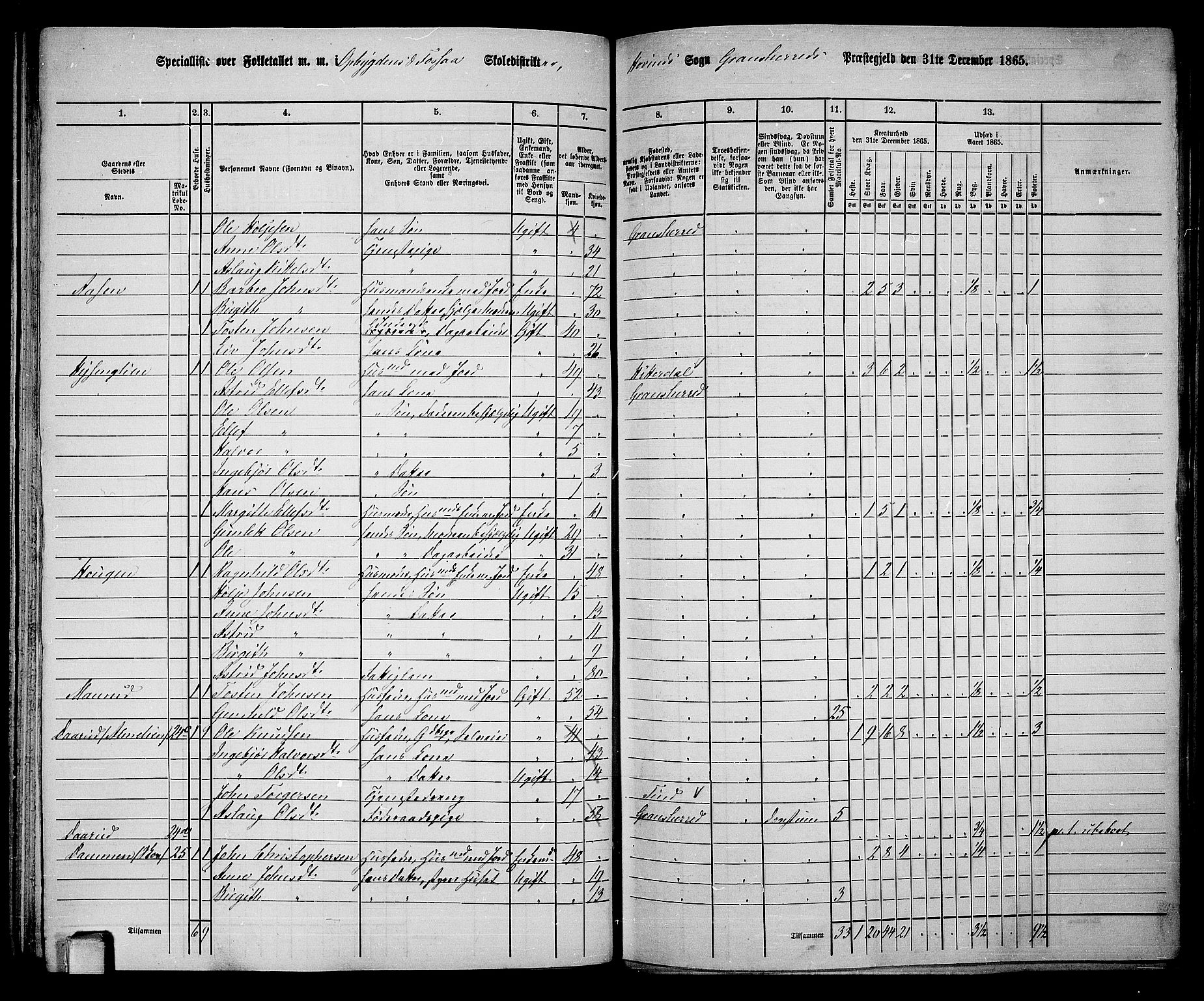 RA, 1865 census for Gransherad, 1865, p. 85