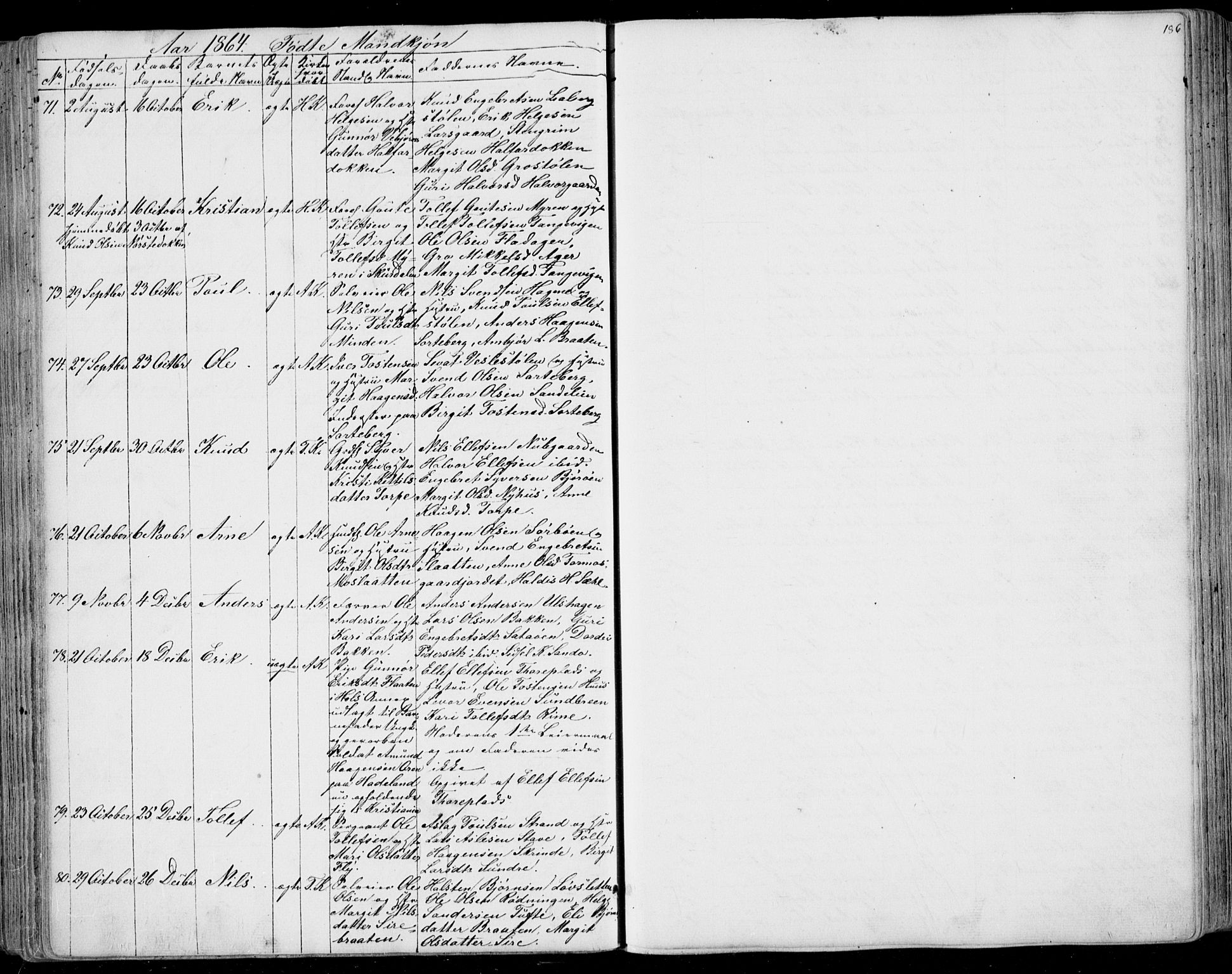 Ål kirkebøker, AV/SAKO-A-249/F/Fa/L0006: Parish register (official) no. I 6, 1849-1864, p. 186