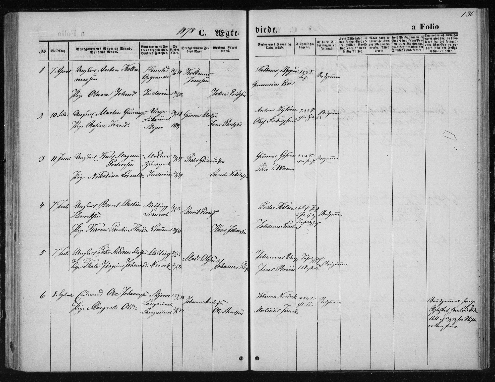 Ministerialprotokoller, klokkerbøker og fødselsregistre - Nord-Trøndelag, SAT/A-1458/733/L0324: Parish register (official) no. 733A03, 1870-1883, p. 136