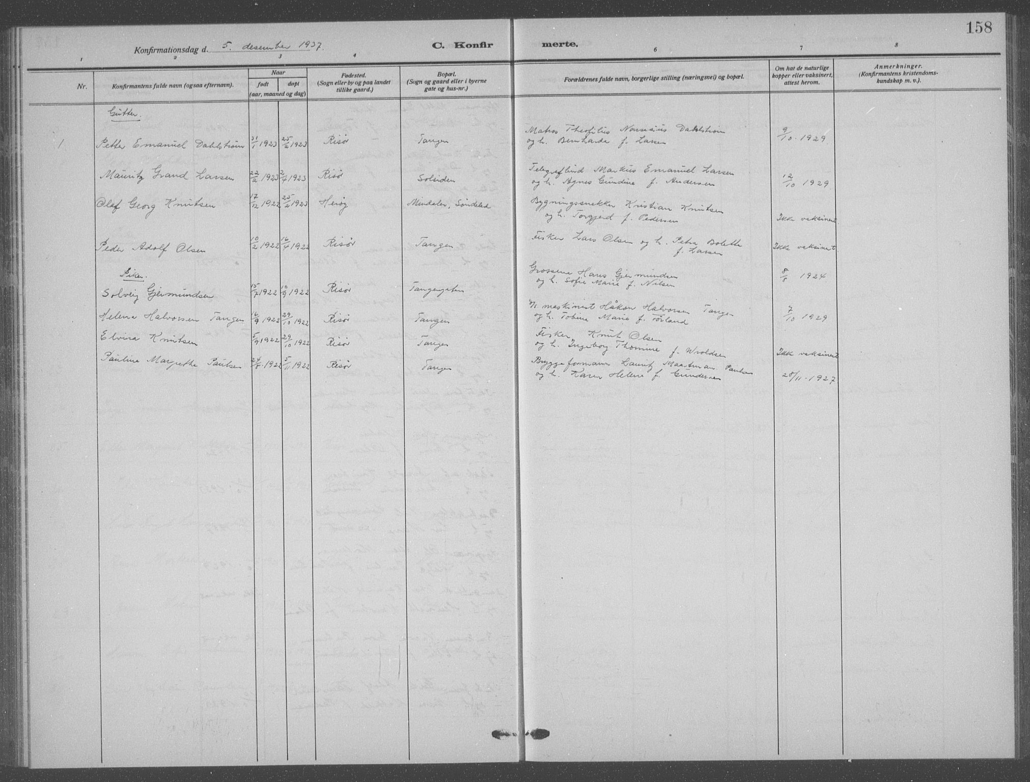 Risør sokneprestkontor, AV/SAK-1111-0035/F/Fb/L0009: Parish register (copy) no. B 9, 1922-1939, p. 159