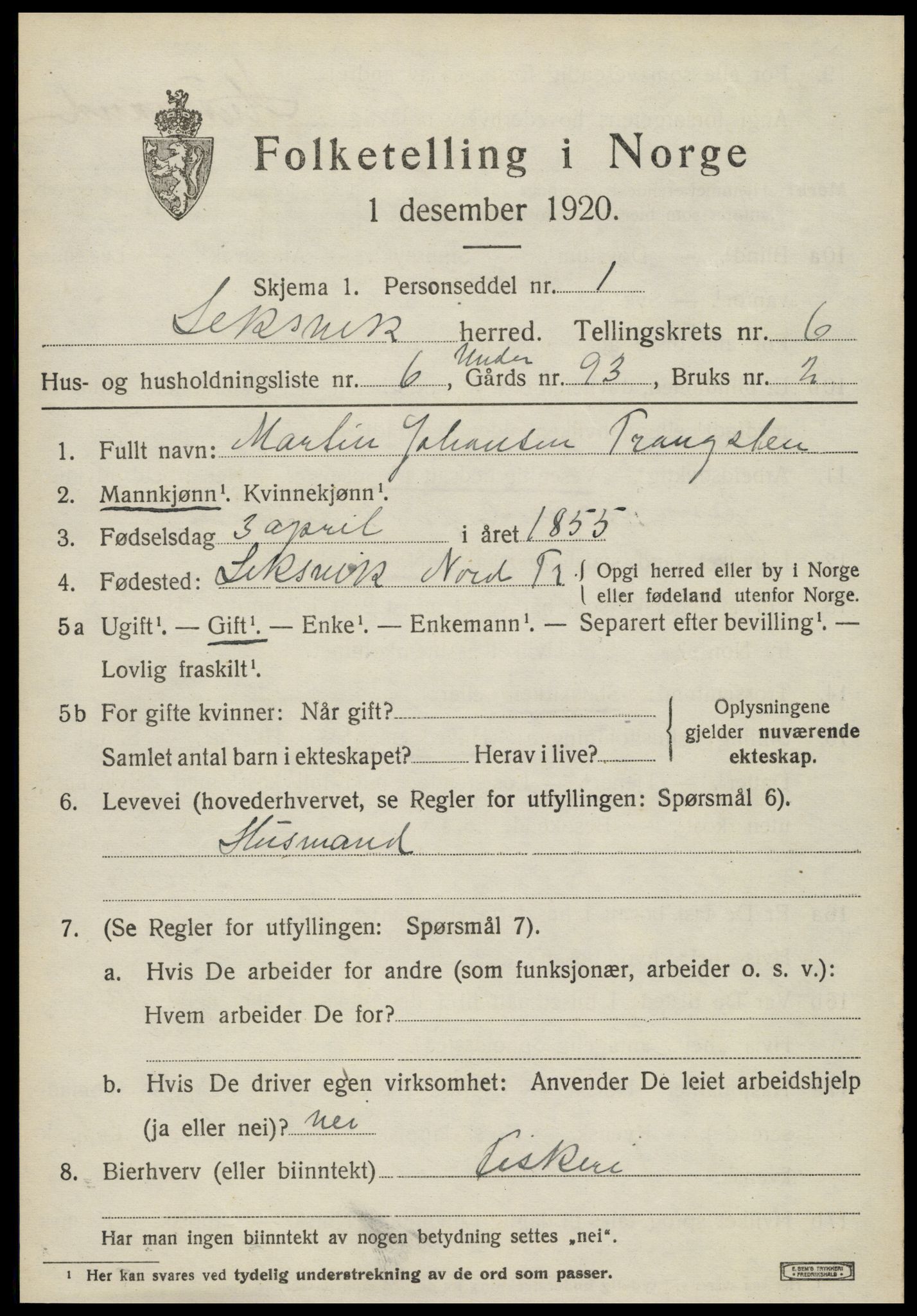 SAT, 1920 census for Leksvik, 1920, p. 5504