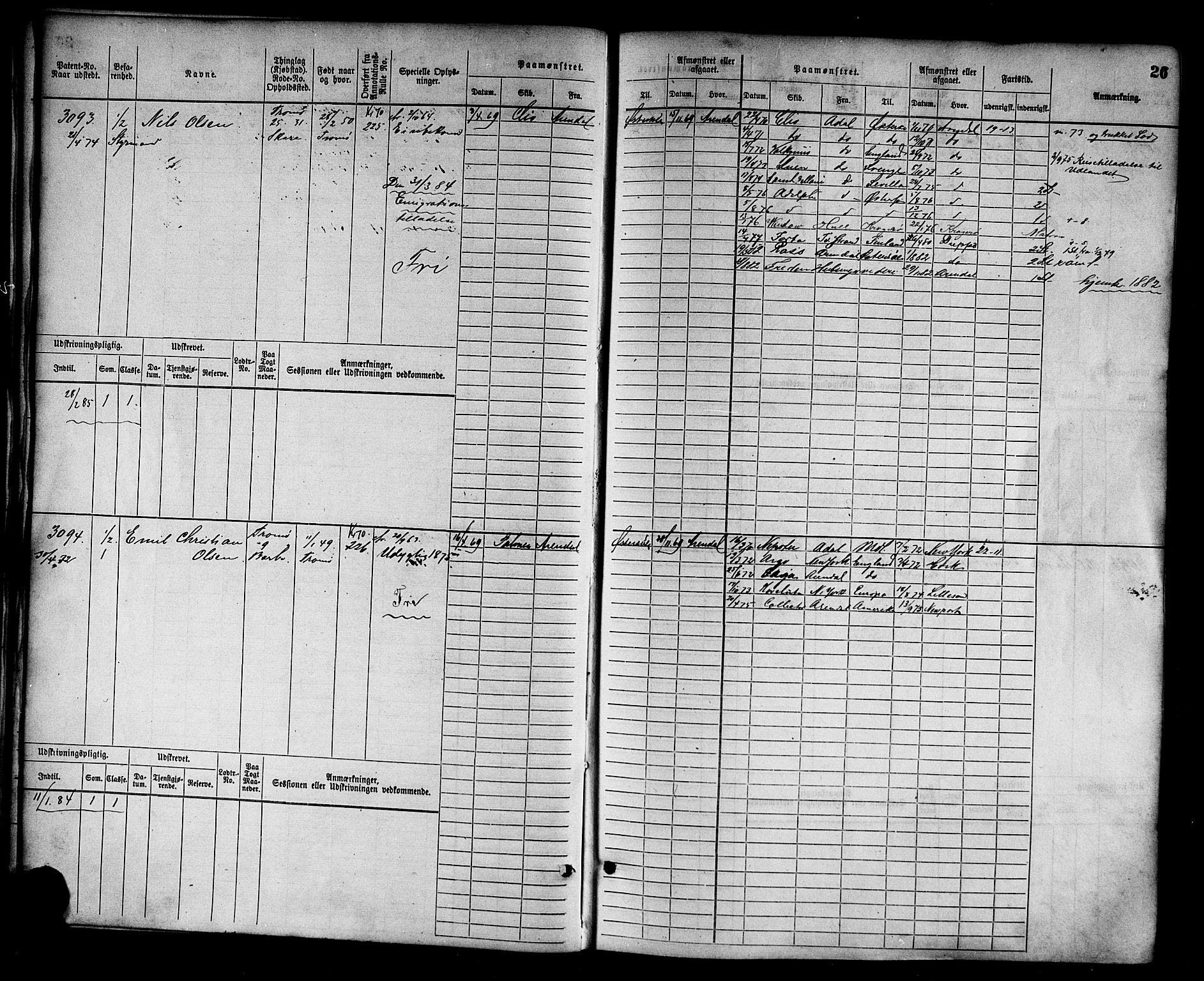 Arendal mønstringskrets, AV/SAK-2031-0012/F/Fb/L0014: Hovedrulle nr 3045-3806, S-12, 1868-1900, p. 28