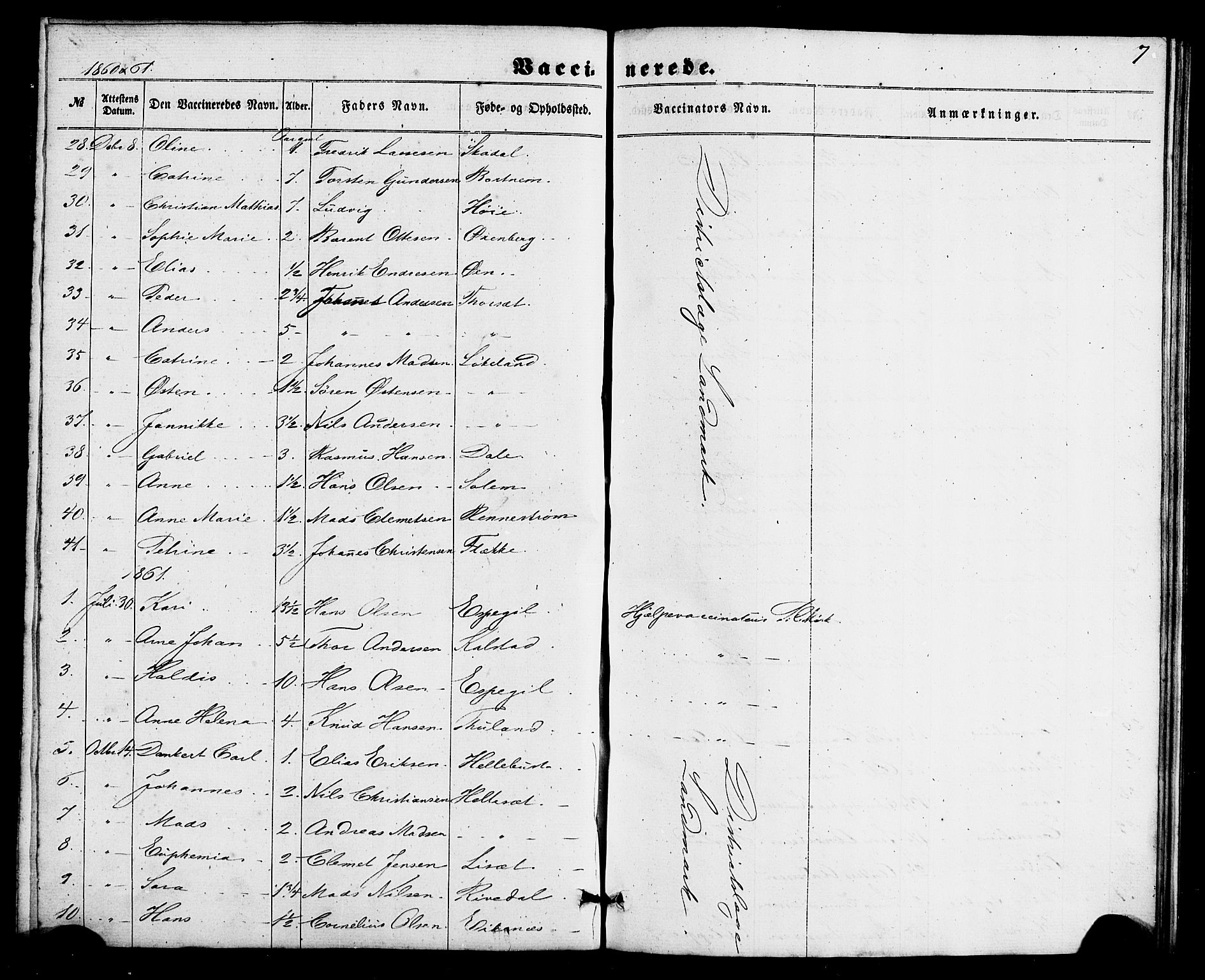 Fjaler sokneprestembete, AV/SAB-A-79801/H/Haa/Haaa/L0011: Parish register (official) no. A 11, 1860-1867, p. 7