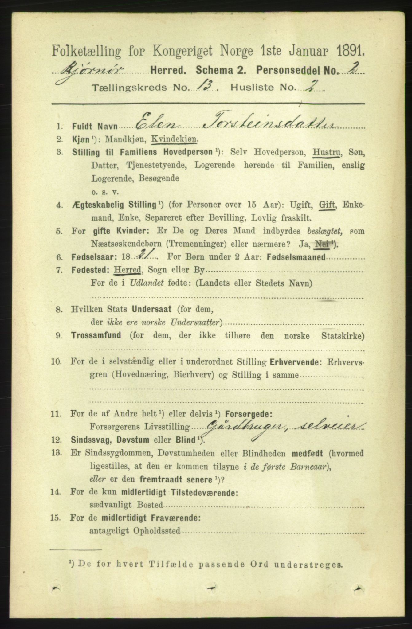 RA, 1891 census for 1632 Bjørnør, 1891, p. 5536