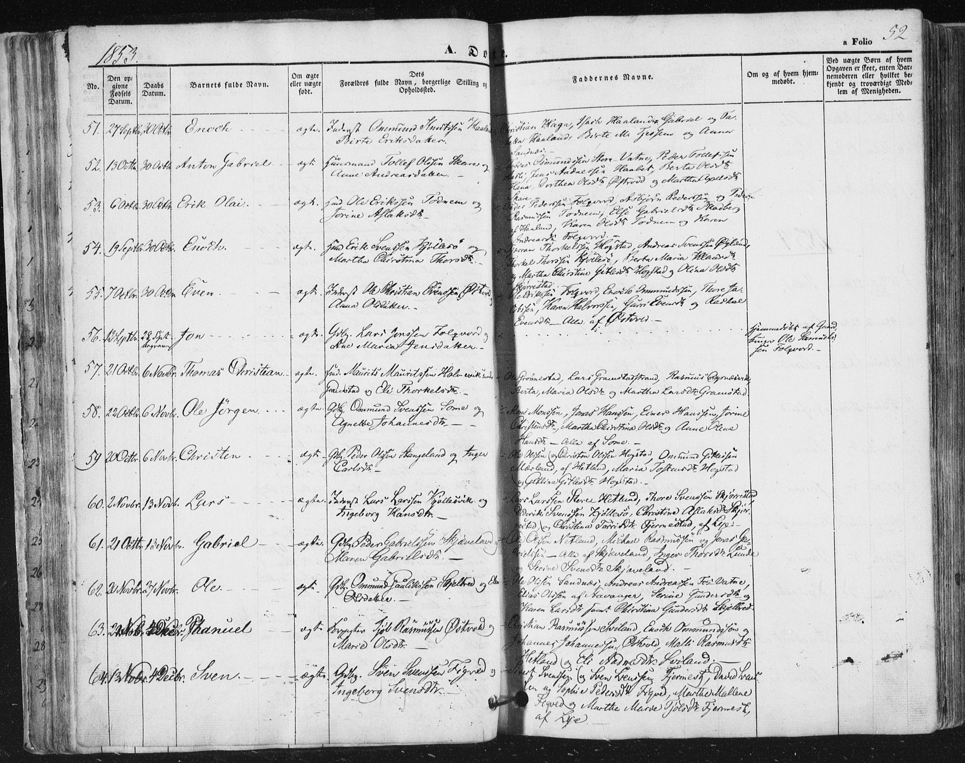 Høyland sokneprestkontor, SAST/A-101799/001/30BA/L0008: Parish register (official) no. A 8, 1841-1856, p. 52