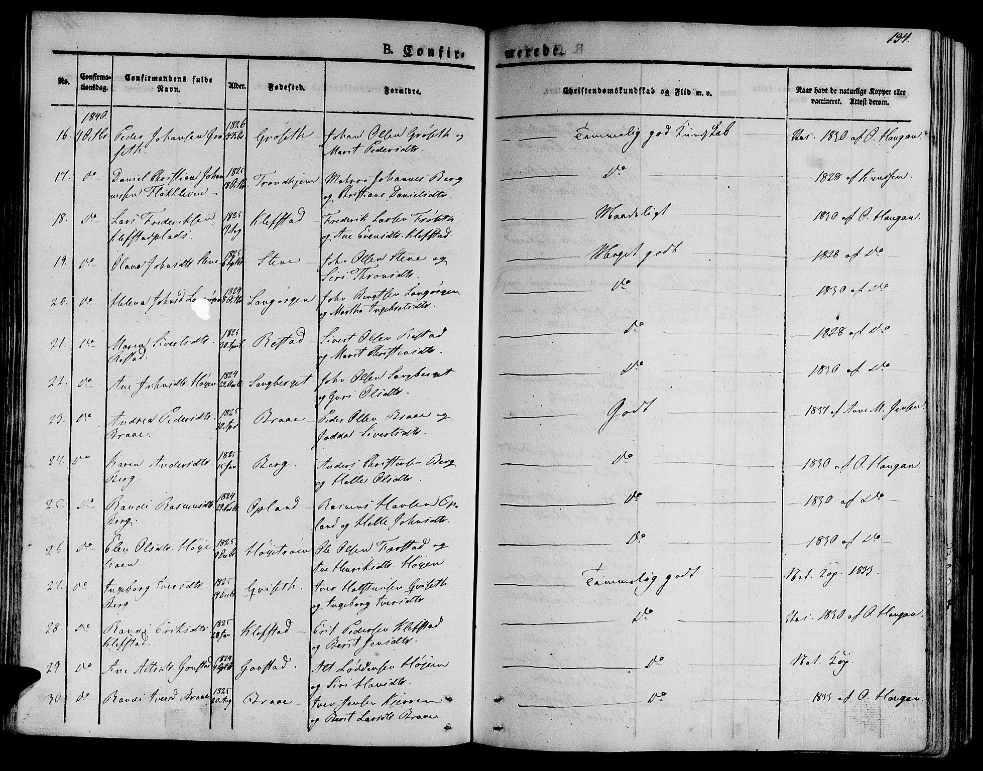 Ministerialprotokoller, klokkerbøker og fødselsregistre - Sør-Trøndelag, SAT/A-1456/612/L0374: Parish register (official) no. 612A07 /1, 1829-1845, p. 134