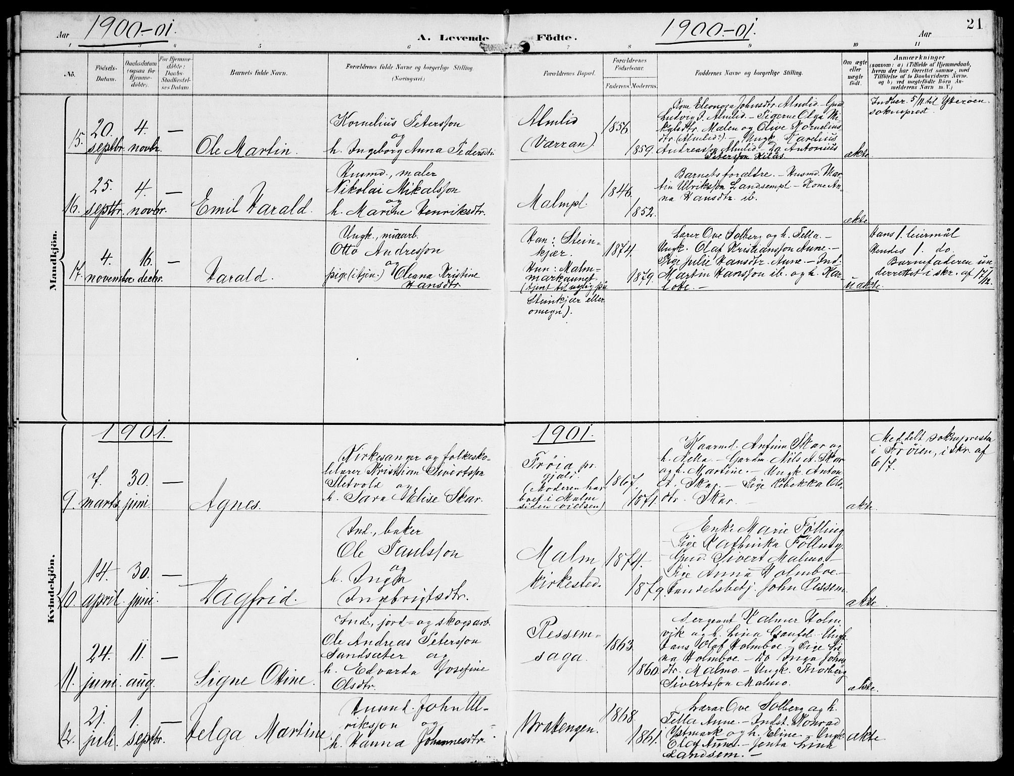 Ministerialprotokoller, klokkerbøker og fødselsregistre - Nord-Trøndelag, SAT/A-1458/745/L0430: Parish register (official) no. 745A02, 1895-1913, p. 21
