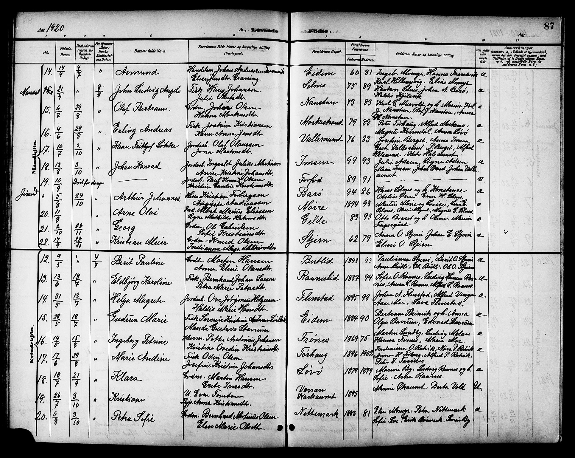 Ministerialprotokoller, klokkerbøker og fødselsregistre - Sør-Trøndelag, SAT/A-1456/655/L0688: Parish register (copy) no. 655C04, 1899-1922, p. 87