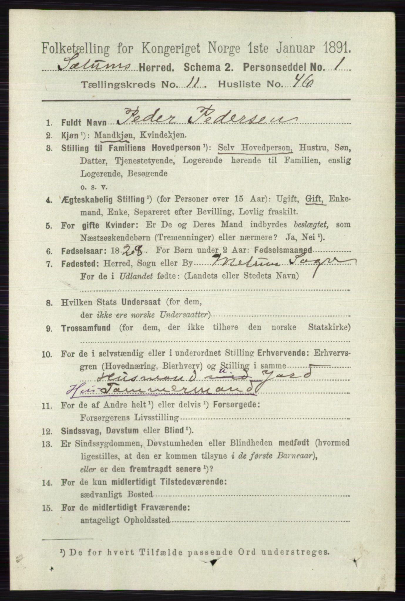 RA, 1891 census for 0818 Solum, 1891, p. 5537