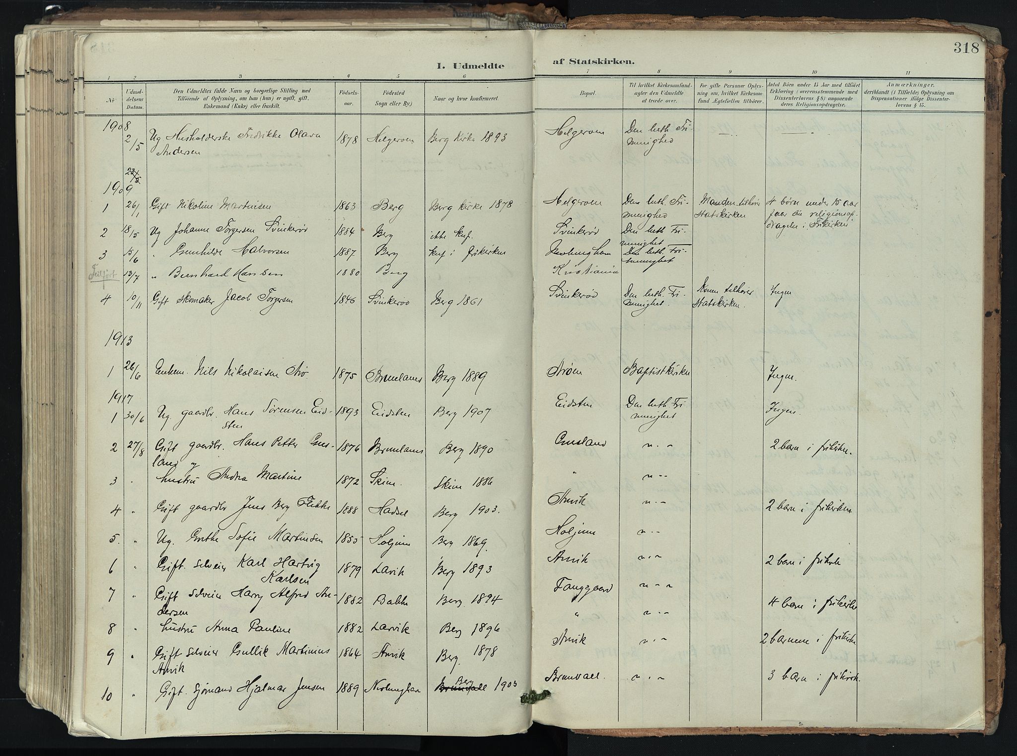 Brunlanes kirkebøker, SAKO/A-342/F/Fb/L0003: Parish register (official) no. II 3, 1900-1922, p. 318