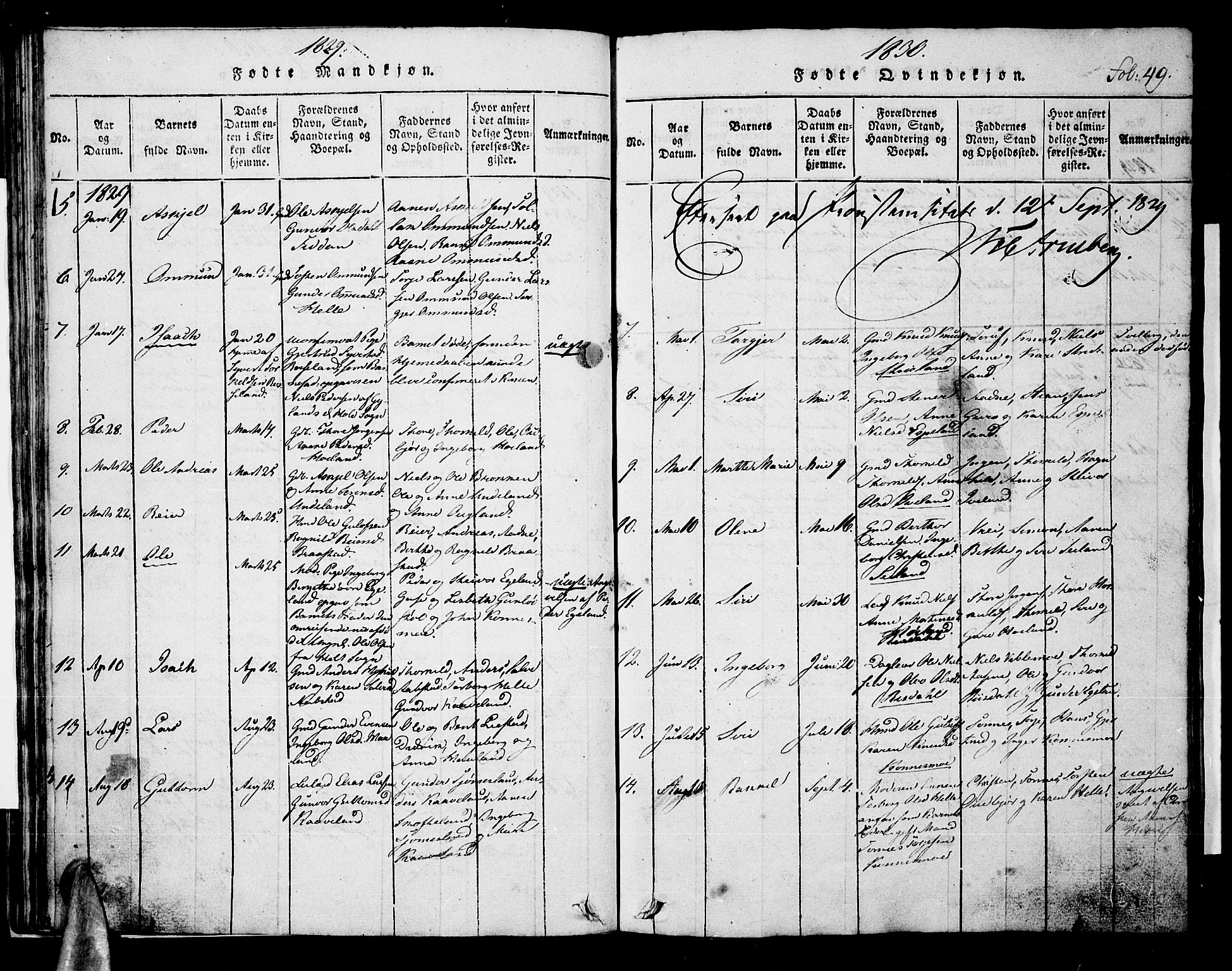 Nord-Audnedal sokneprestkontor, AV/SAK-1111-0032/F/Fb/Fba/L0001: Parish register (copy) no. B 1, 1815-1856, p. 49