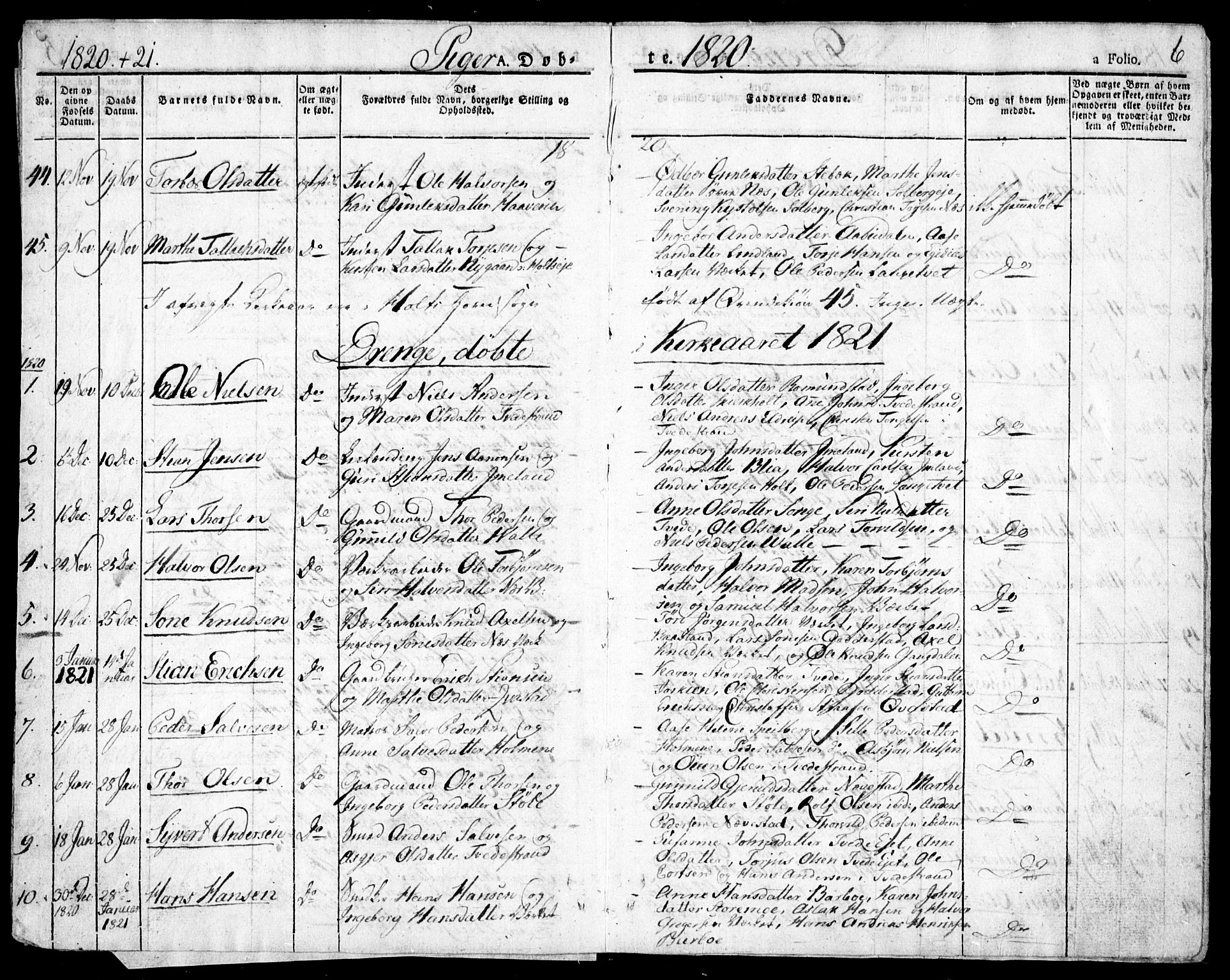 Holt sokneprestkontor, AV/SAK-1111-0021/F/Fa/L0006: Parish register (official) no. A 6, 1820-1835, p. 6