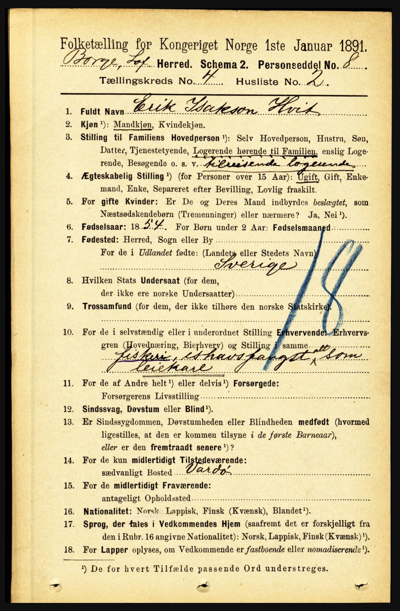 RA, 1891 census for 1862 Borge, 1891, p. 2173