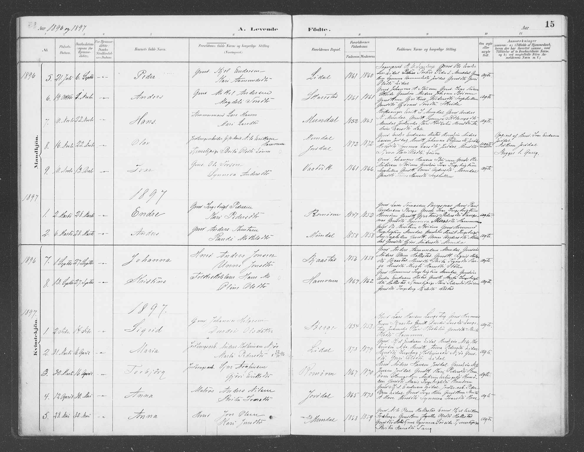 Balestrand sokneprestembete, AV/SAB-A-79601/H/Haa/Haac/L0001: Parish register (official) no. C  1, 1889-1909, p. 15