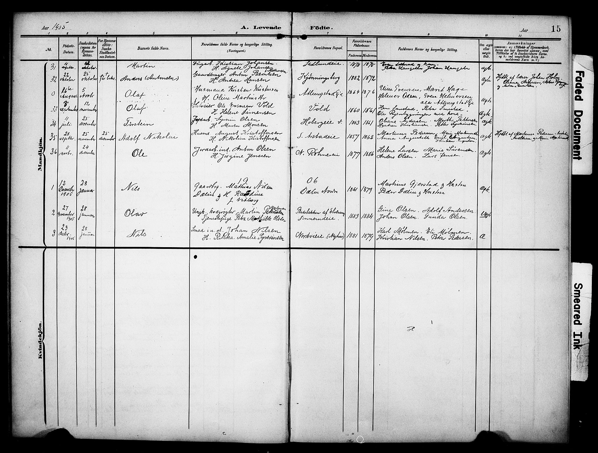 Stange prestekontor, SAH/PREST-002/K/L0022: Parish register (official) no. 22, 1903-1914, p. 15