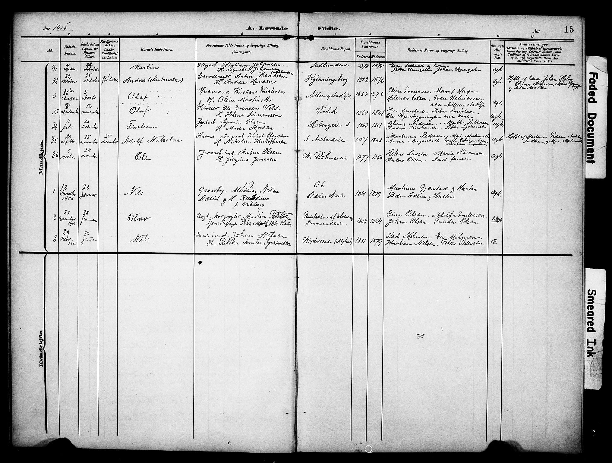 Stange prestekontor, AV/SAH-PREST-002/K/L0022: Parish register (official) no. 22, 1903-1914, p. 15