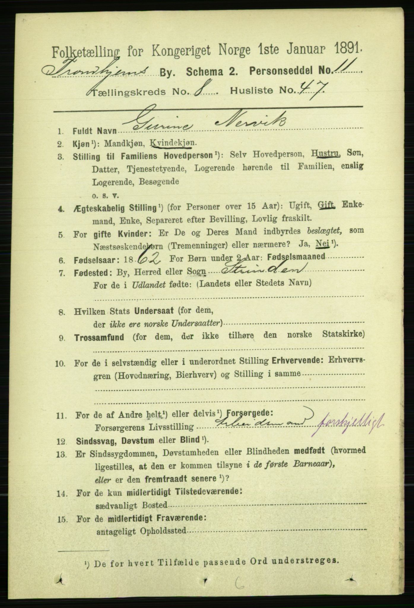 RA, 1891 census for 1601 Trondheim, 1891, p. 7413