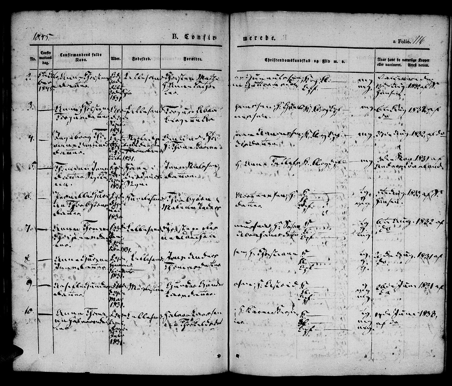 Vestre Moland sokneprestkontor, AV/SAK-1111-0046/F/Fa/Fab/L0005: Parish register (official) no. A 5, 1841-1849, p. 116