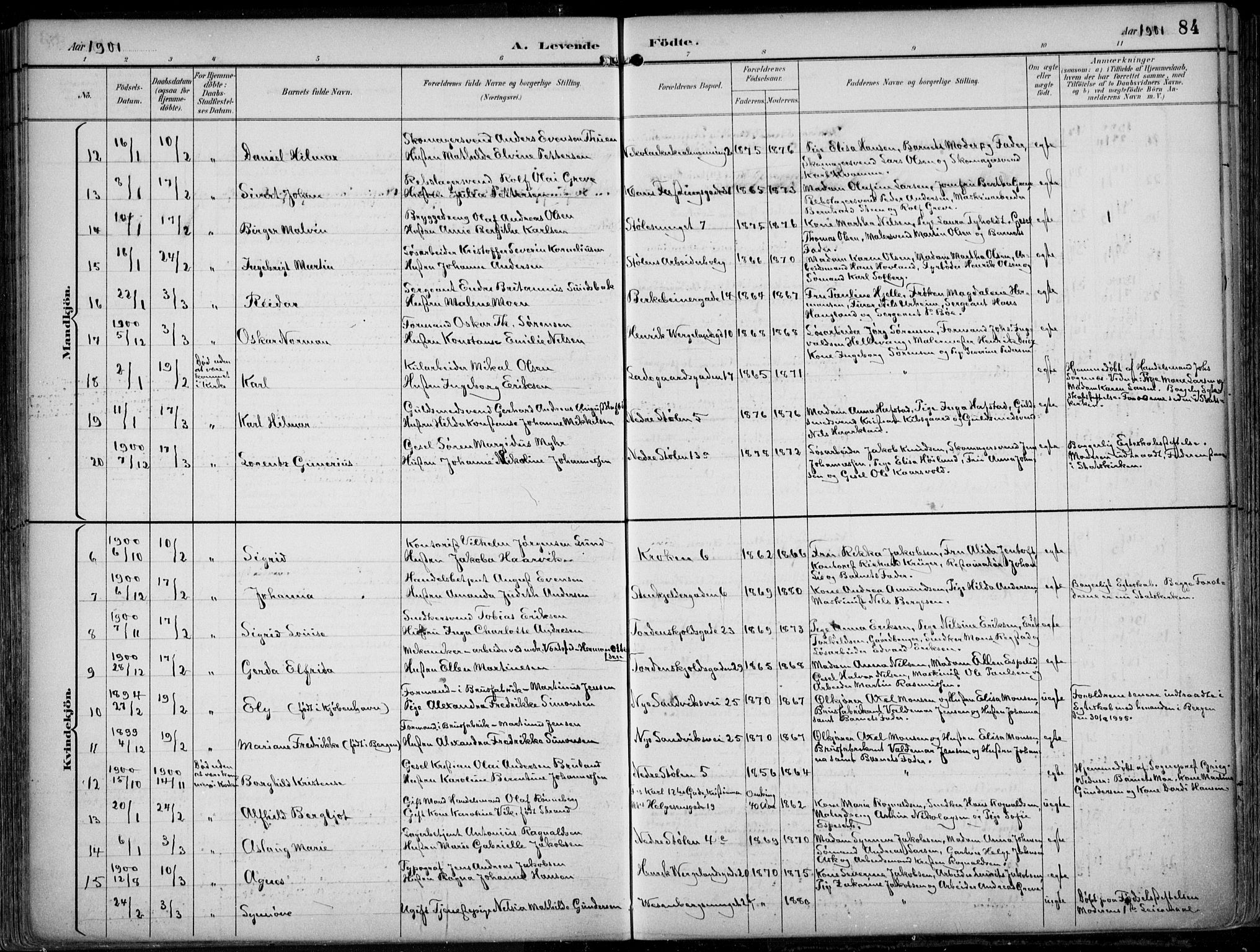 Mariakirken Sokneprestembete, AV/SAB-A-76901/H/Hab/L0005: Parish register (copy) no. A 5, 1893-1913, p. 84