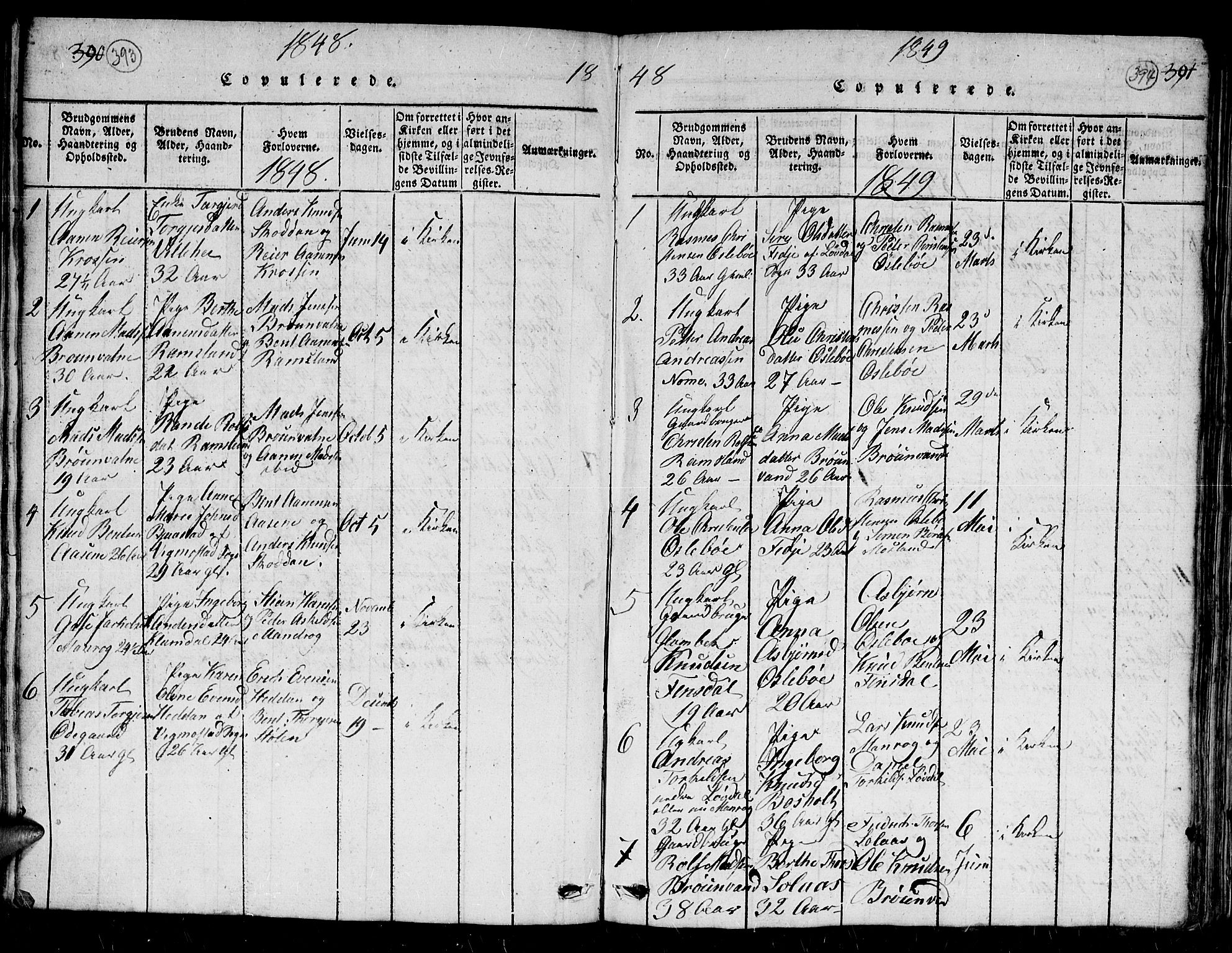 Holum sokneprestkontor, AV/SAK-1111-0022/F/Fb/Fbc/L0001: Parish register (copy) no. B 1, 1820-1859, p. 393-394