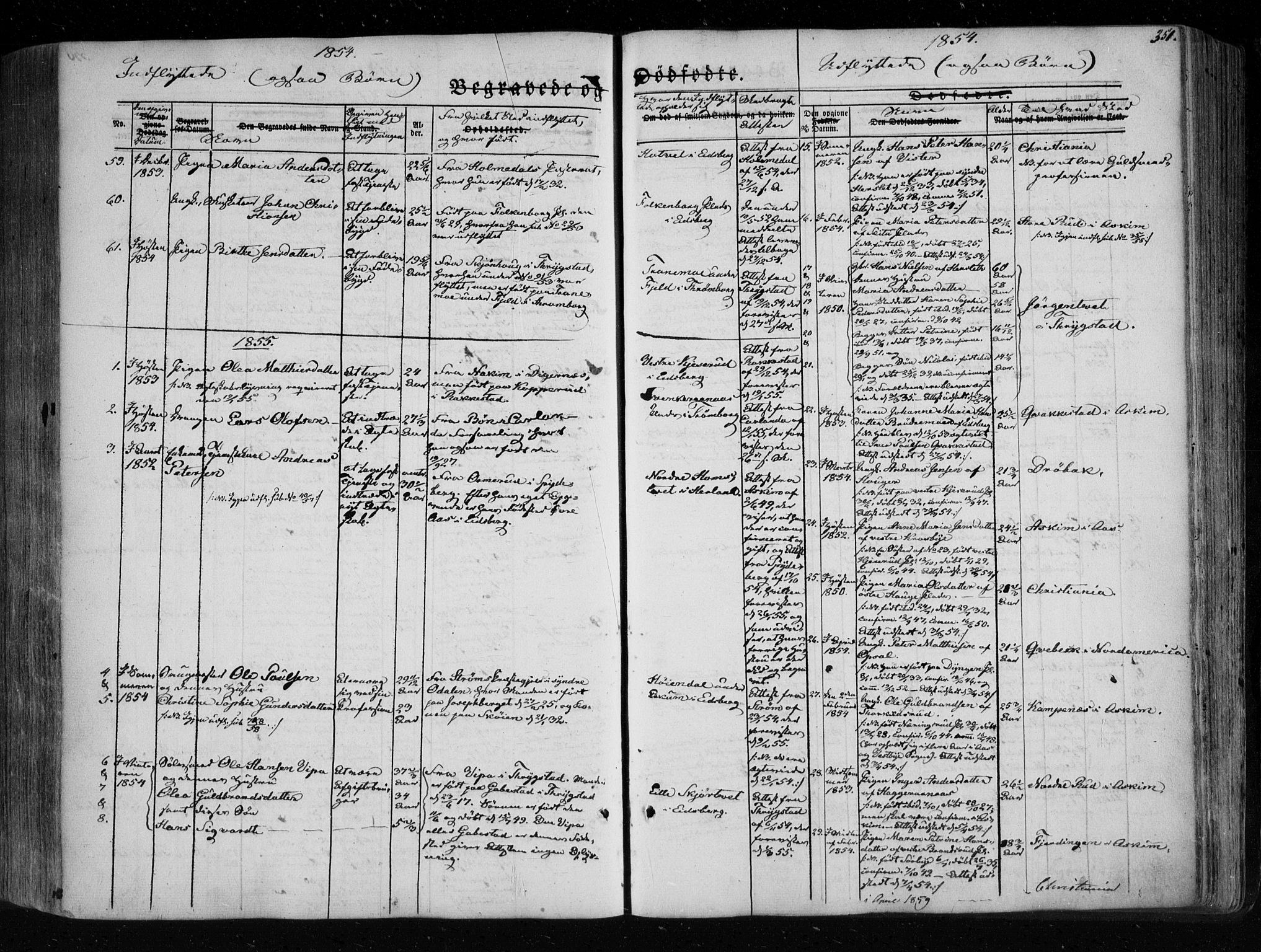 Eidsberg prestekontor Kirkebøker, SAO/A-10905/F/Fa/L0009: Parish register (official) no. I 9, 1849-1856, p. 351