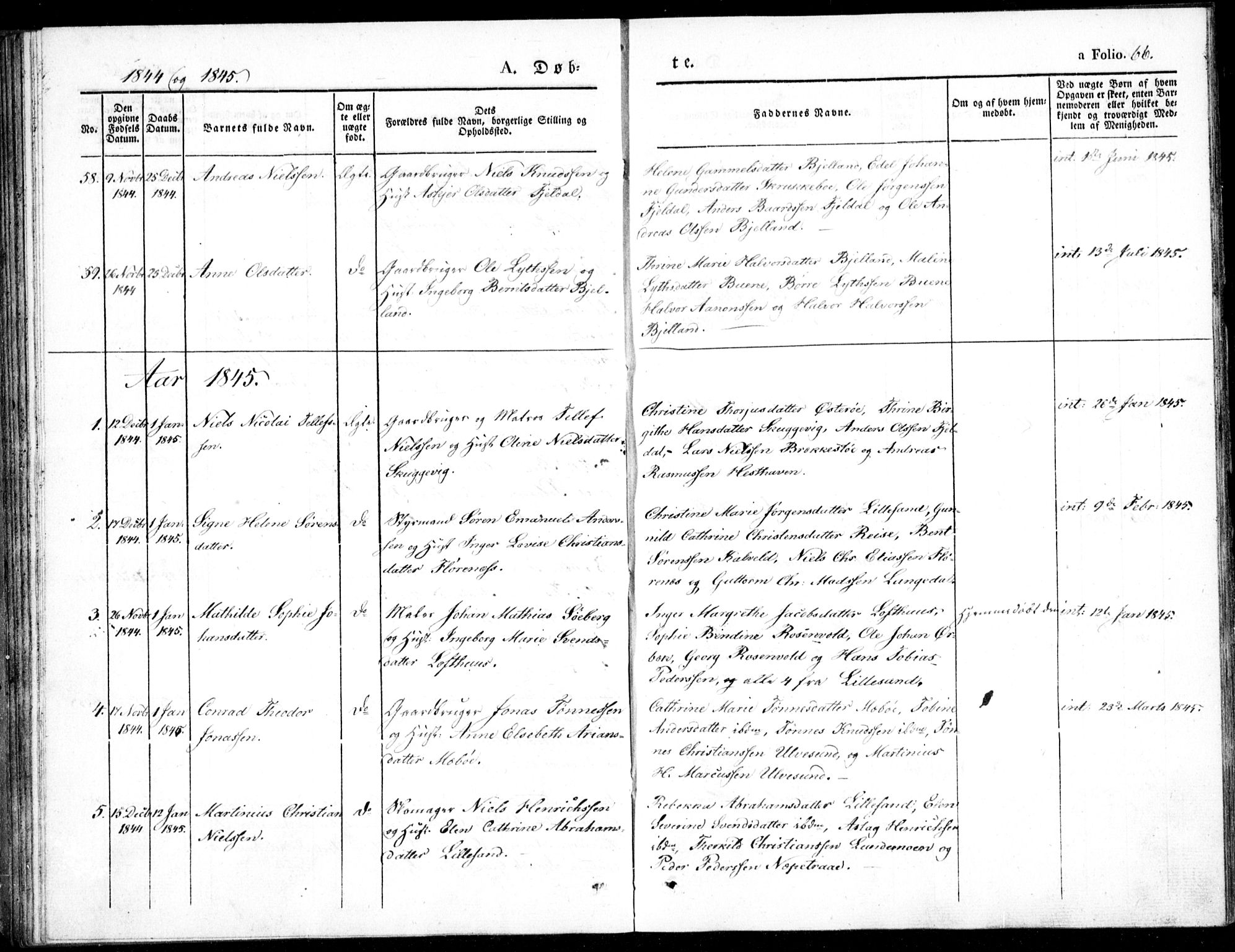 Vestre Moland sokneprestkontor, SAK/1111-0046/F/Fb/Fbb/L0002: Parish register (copy) no. B 2, 1836-1851, p. 66