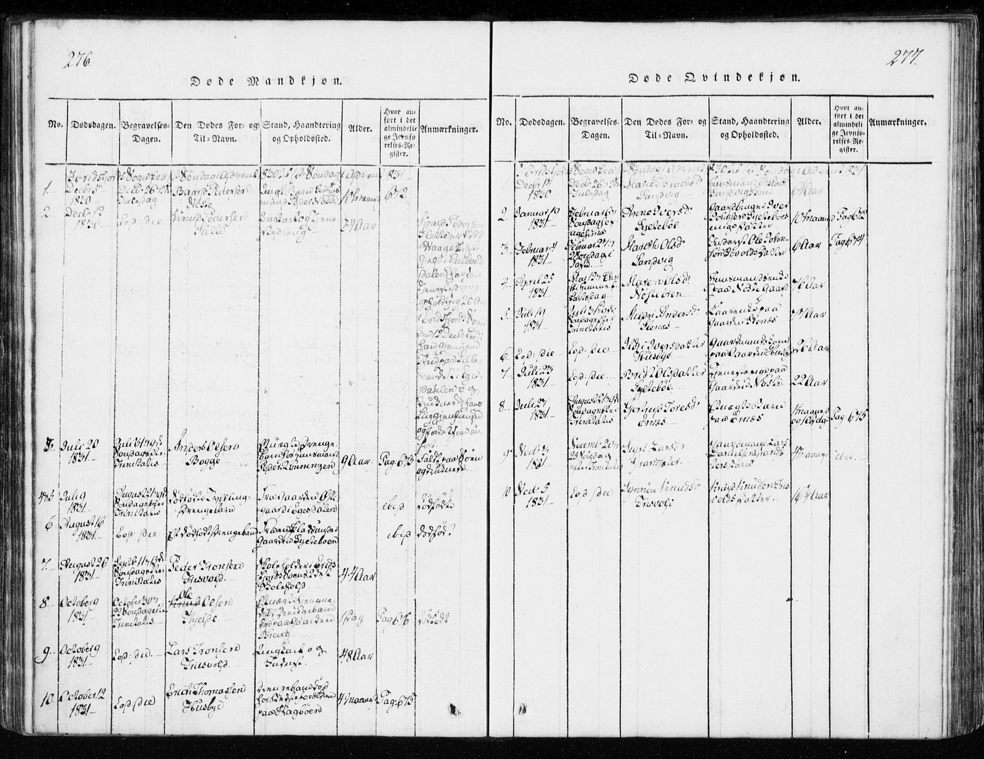 Ministerialprotokoller, klokkerbøker og fødselsregistre - Møre og Romsdal, SAT/A-1454/551/L0623: Parish register (official) no. 551A03, 1818-1831, p. 276-277