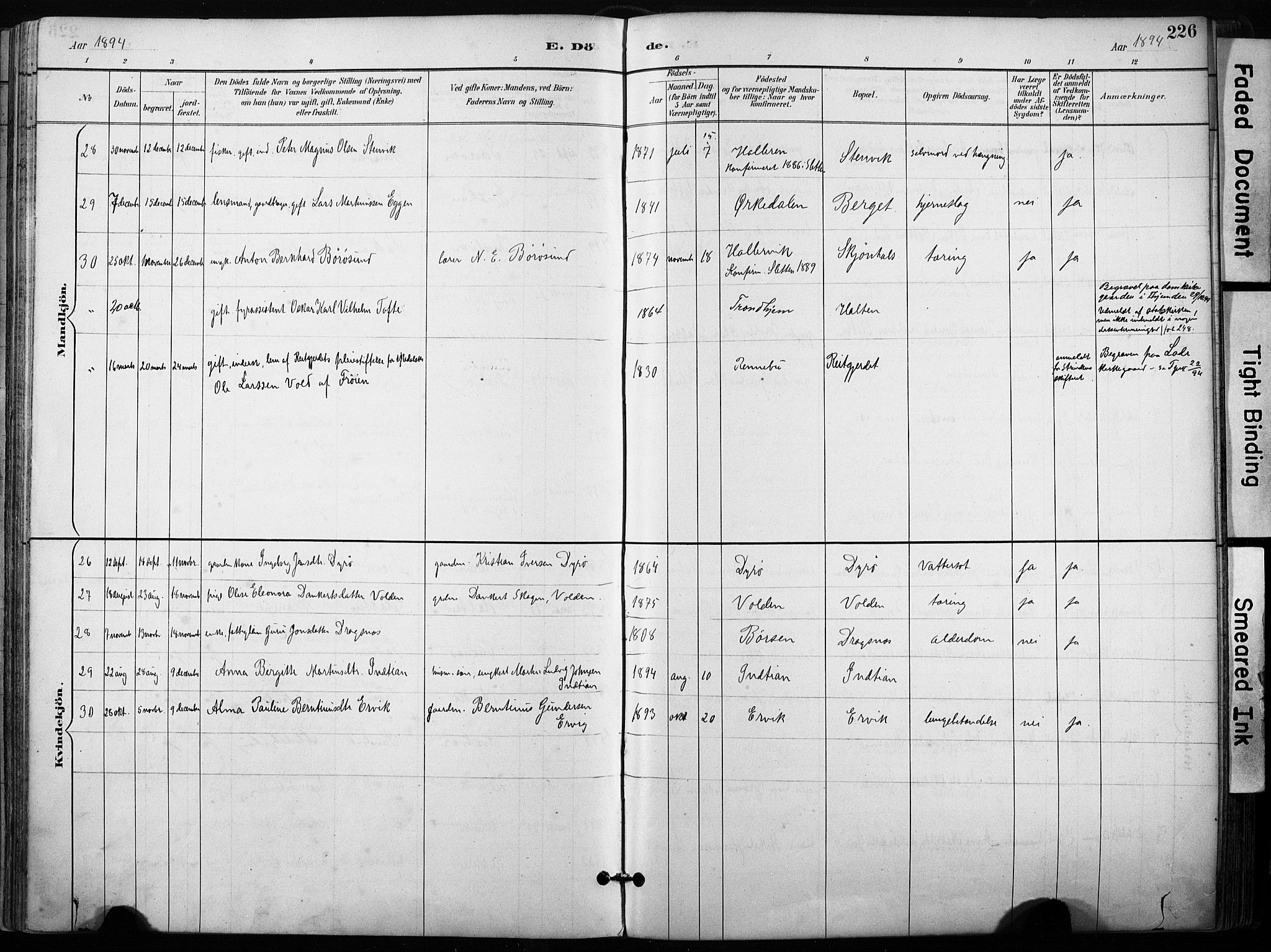 Ministerialprotokoller, klokkerbøker og fødselsregistre - Sør-Trøndelag, SAT/A-1456/640/L0579: Parish register (official) no. 640A04, 1889-1902, p. 226