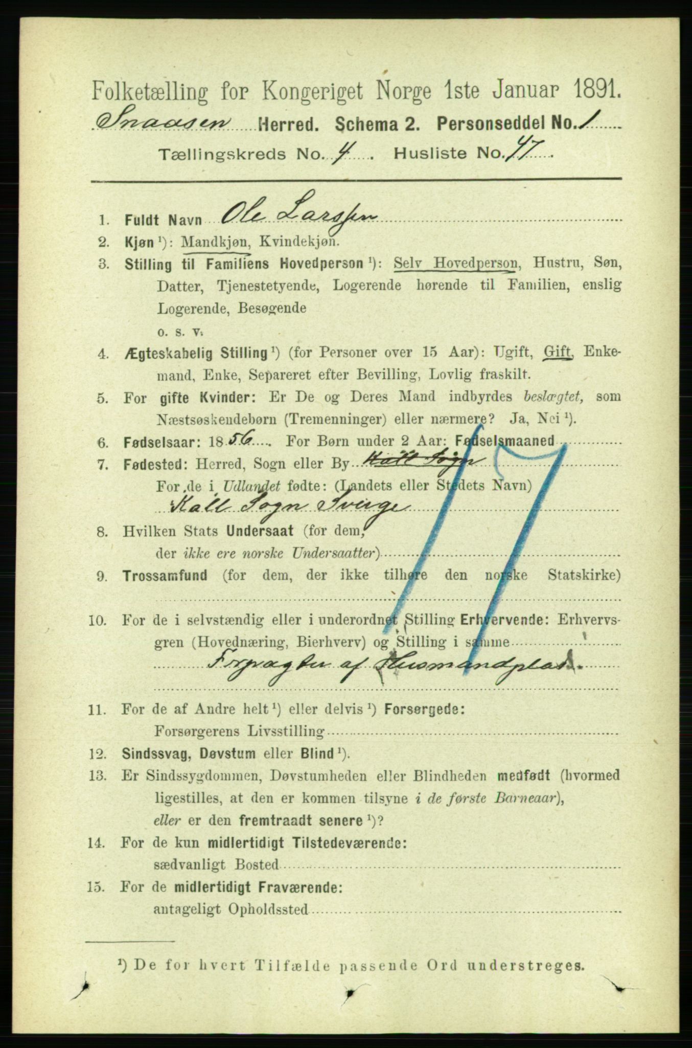 RA, 1891 census for 1736 Snåsa, 1891, p. 1368