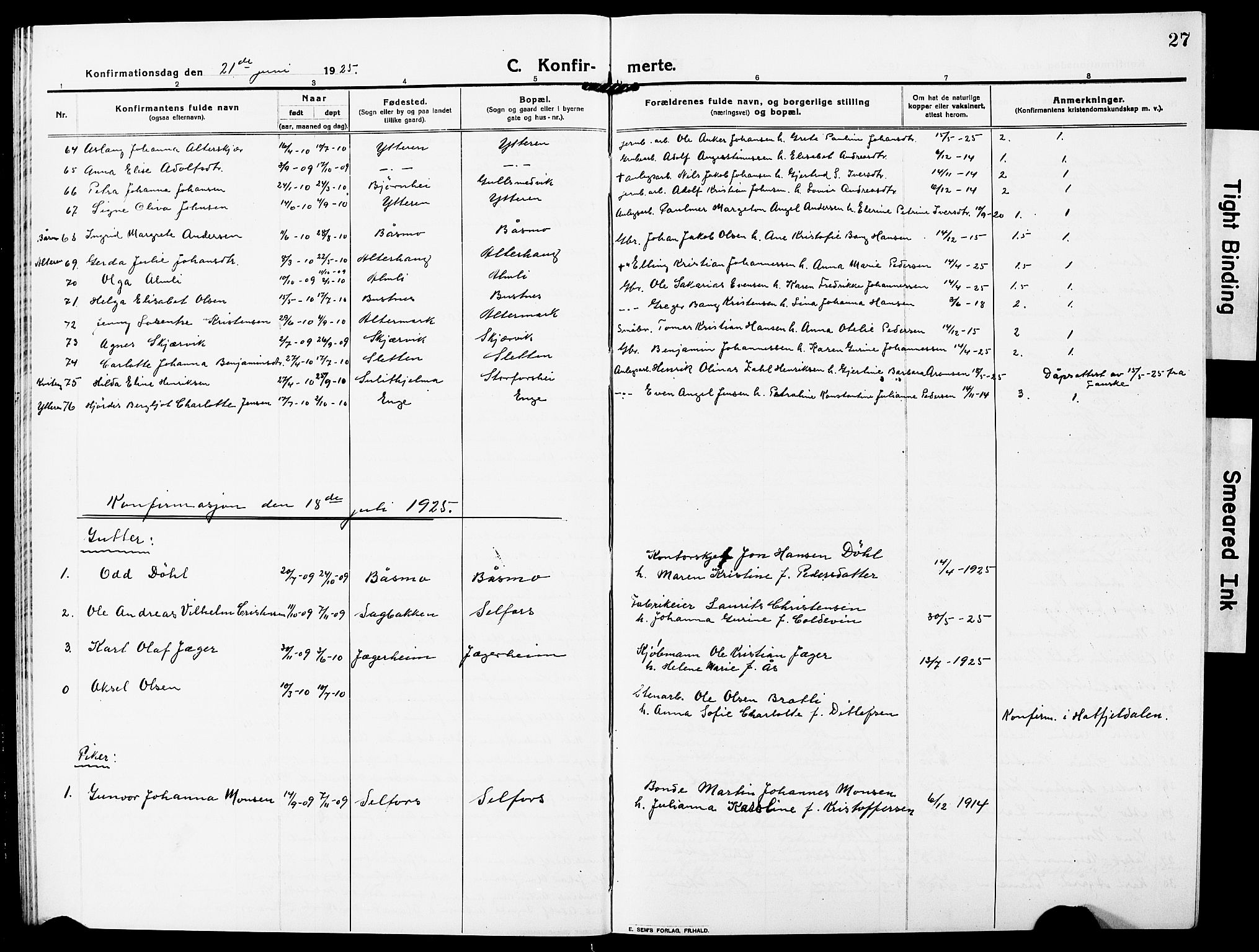 Ministerialprotokoller, klokkerbøker og fødselsregistre - Nordland, AV/SAT-A-1459/827/L0424: Parish register (copy) no. 827C13, 1921-1930, p. 27