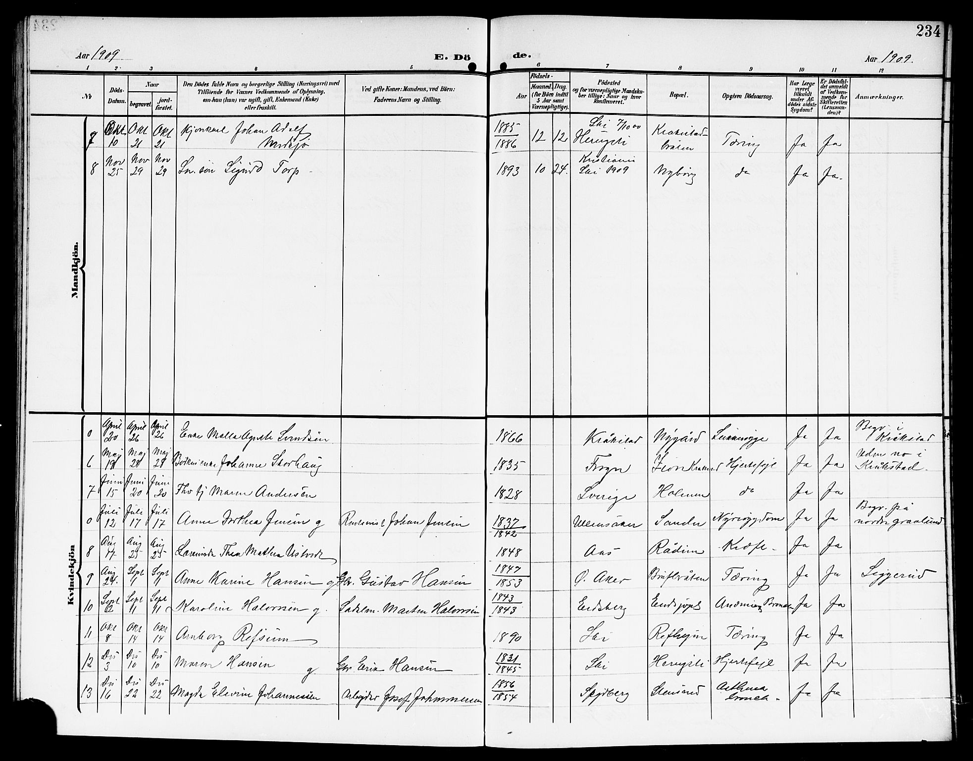 Kråkstad prestekontor Kirkebøker, SAO/A-10125a/G/Gb/L0001: Parish register (copy) no. II 1, 1905-1920, p. 234
