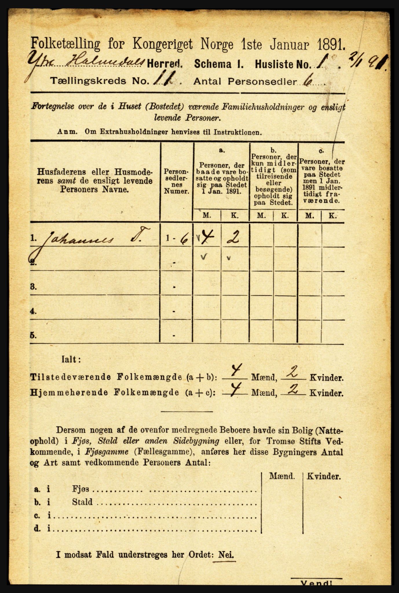 RA, 1891 census for 1429 Ytre Holmedal, 1891, p. 2728