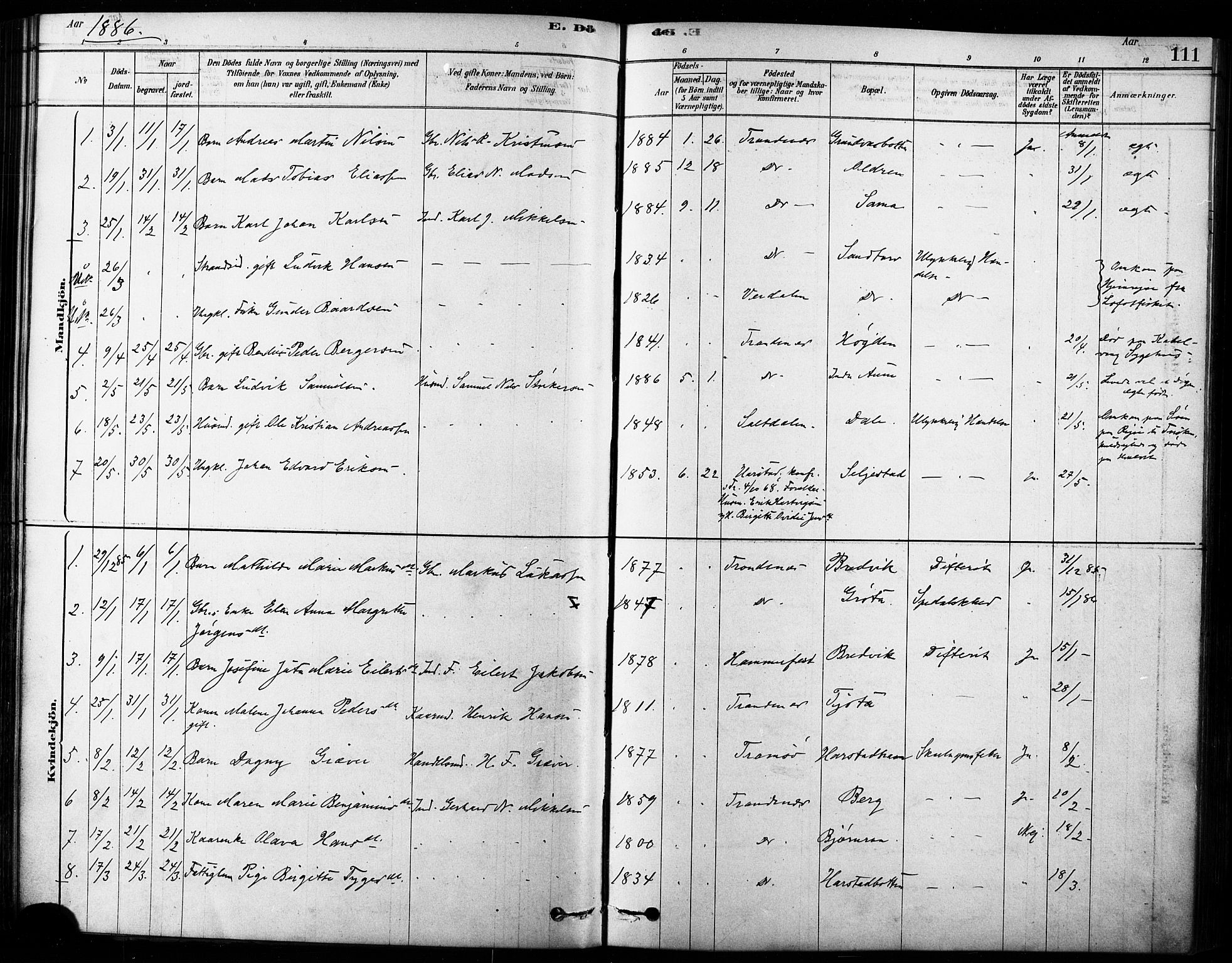 Trondenes sokneprestkontor, SATØ/S-1319/H/Ha/L0015kirke: Parish register (official) no. 15, 1878-1889, p. 111