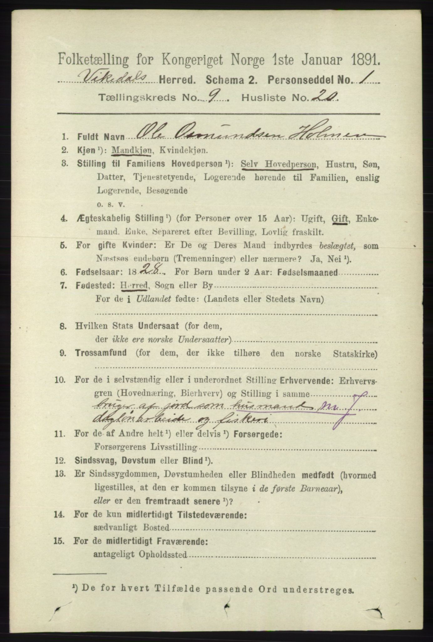 RA, 1891 census for 1157 Vikedal, 1891, p. 2454