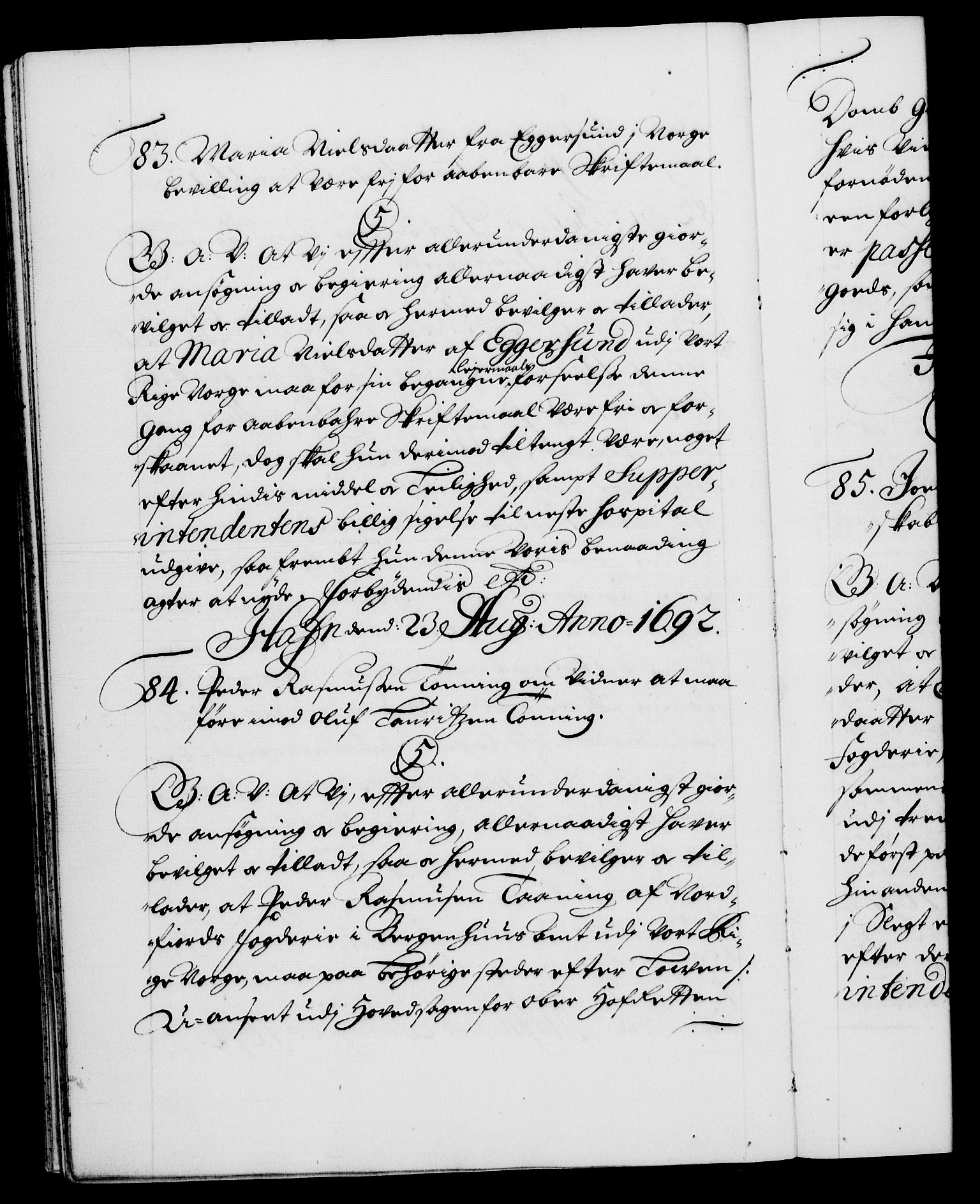 Danske Kanselli 1572-1799, RA/EA-3023/F/Fc/Fca/Fcaa/L0016: Norske registre (mikrofilm), 1692-1697, p. 42b