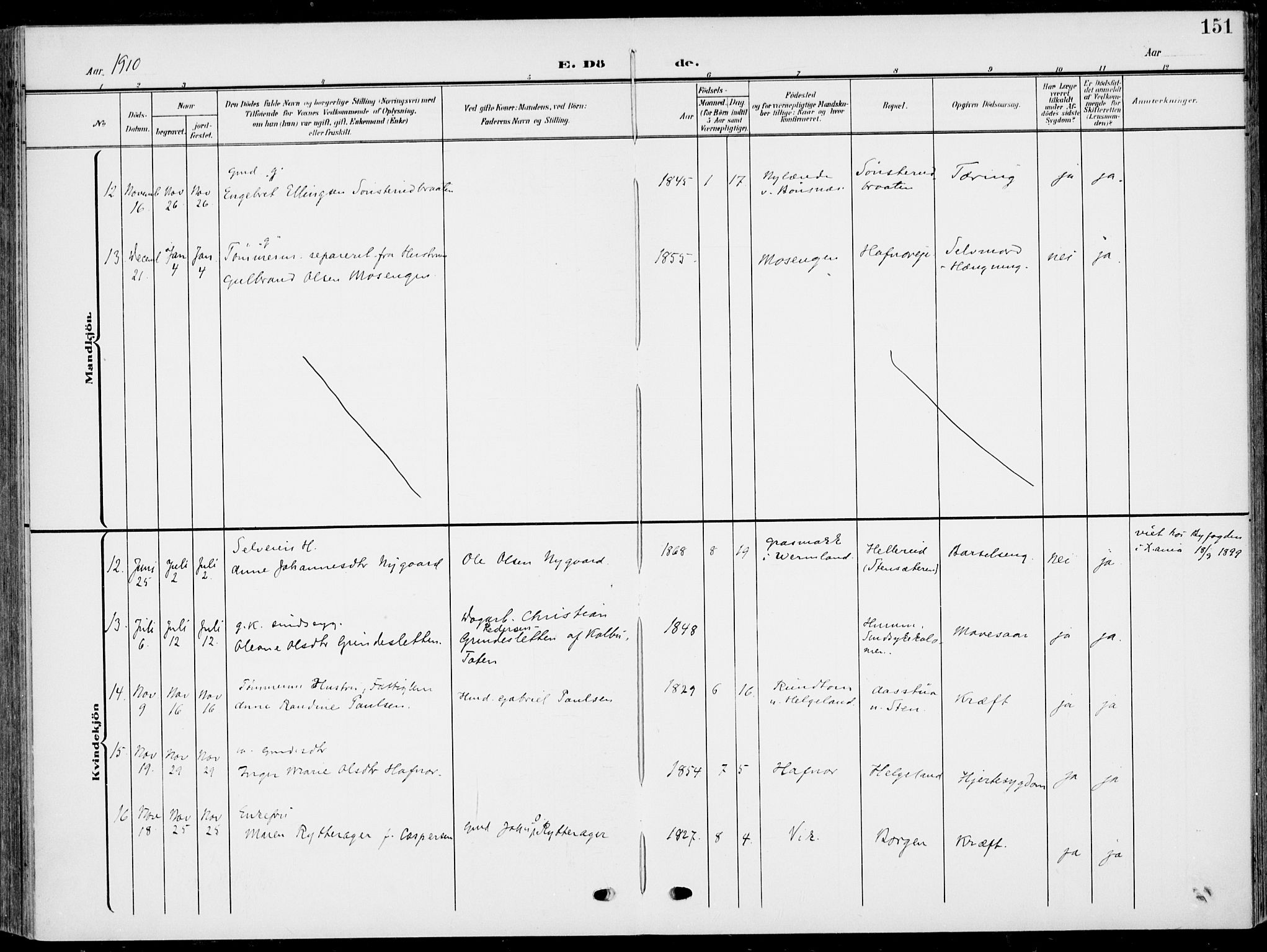 Hole kirkebøker, SAKO/A-228/F/Fa/L0010: Parish register (official) no. I 10, 1907-1917, p. 151