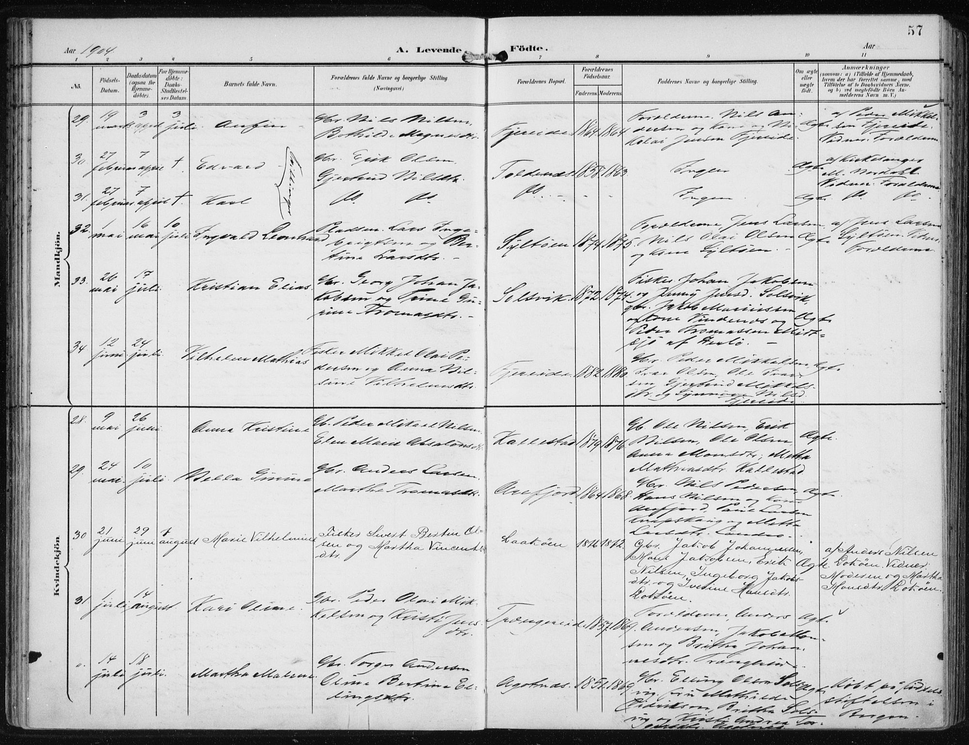 Fjell sokneprestembete, SAB/A-75301/H/Haa: Parish register (official) no. A  9, 1899-1910, p. 57