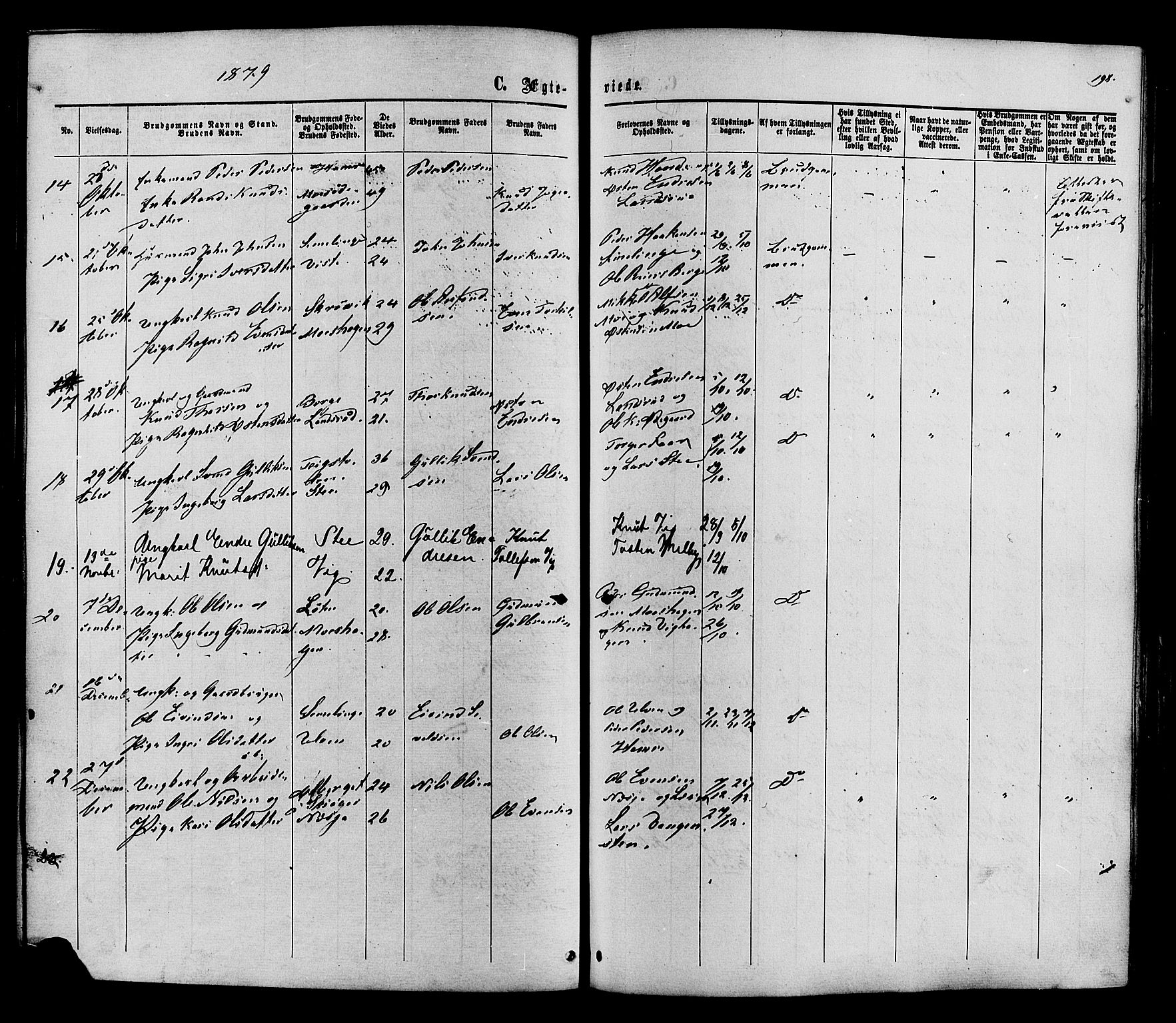 Vestre Slidre prestekontor, SAH/PREST-136/H/Ha/Haa/L0003: Parish register (official) no. 3, 1865-1880, p. 198